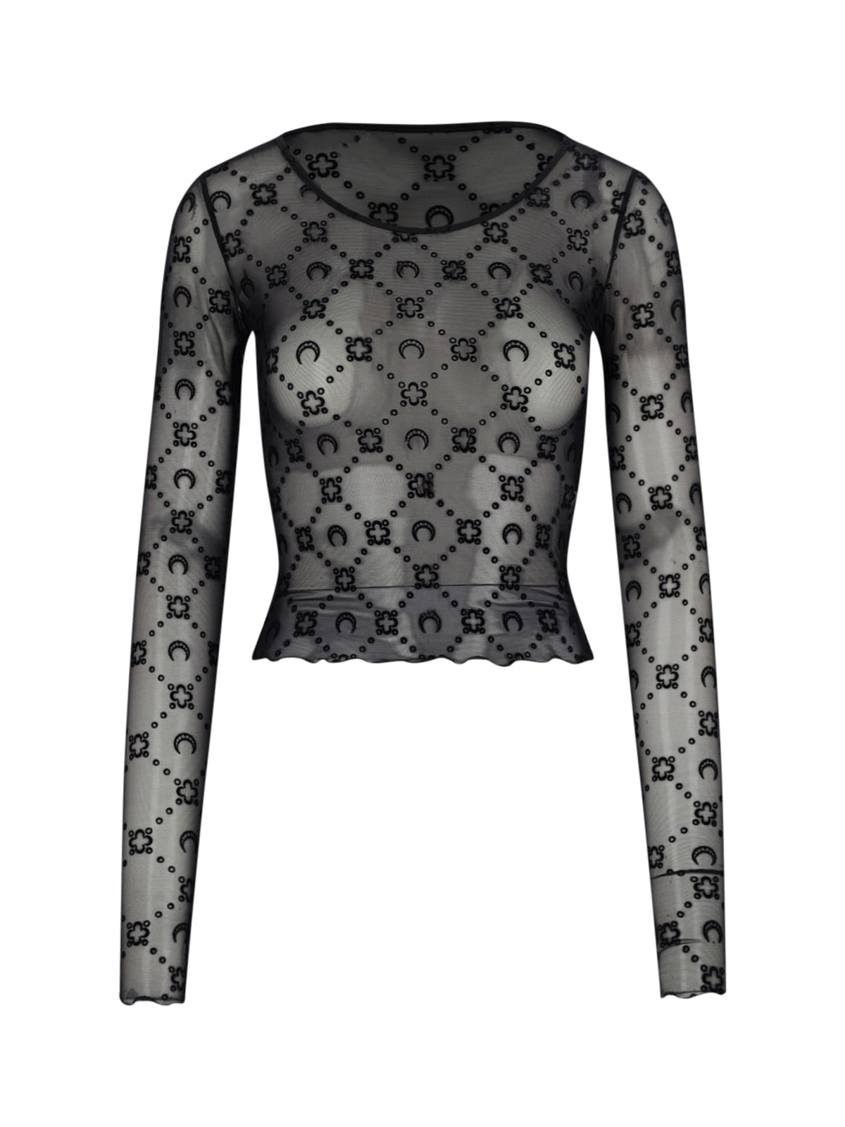 Marine Serre Moonogram-flocked Mesh T-shirt In Black
