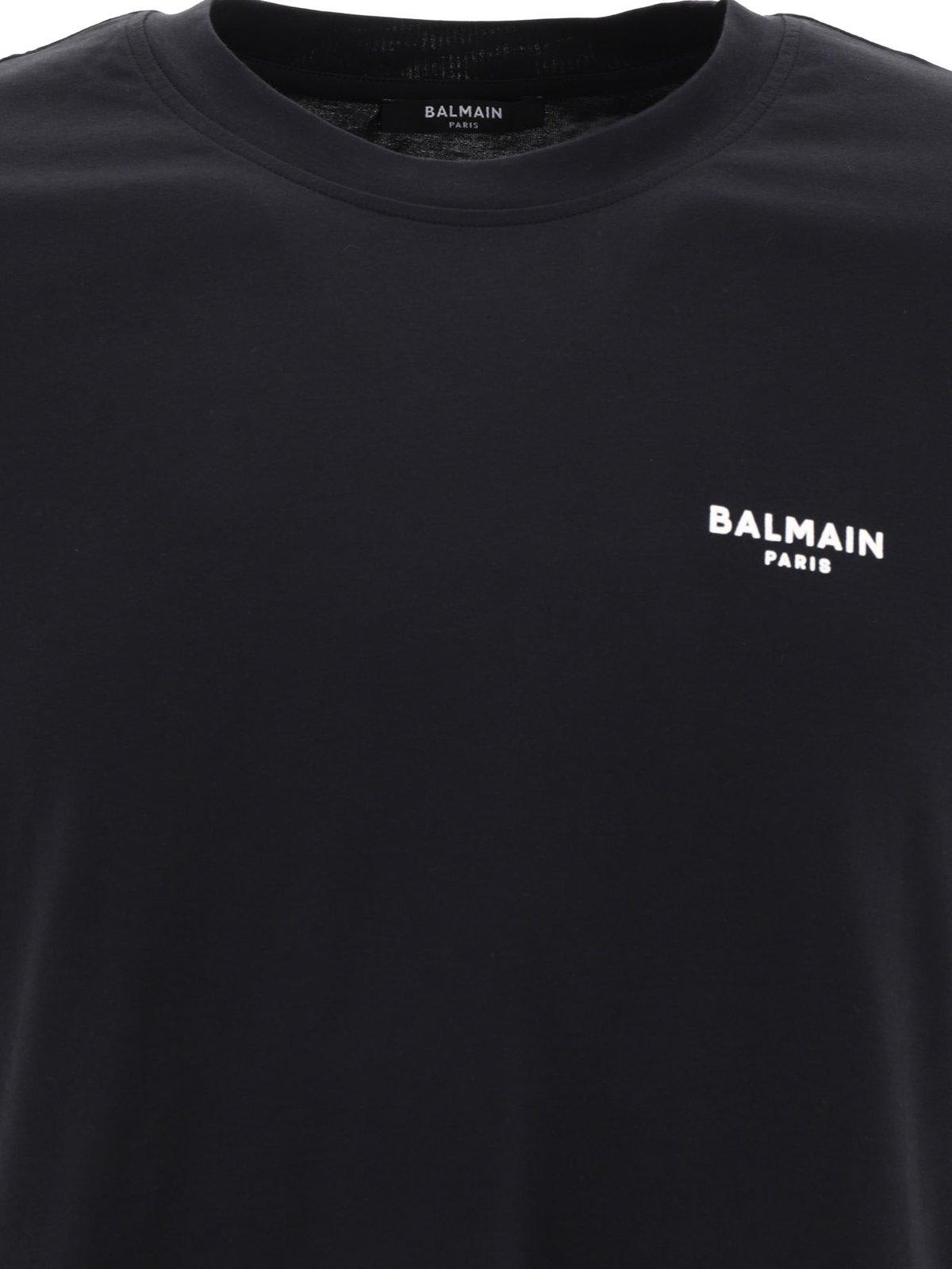 Shop Balmain Logo Flocked Crewneck T-shirt In Nero