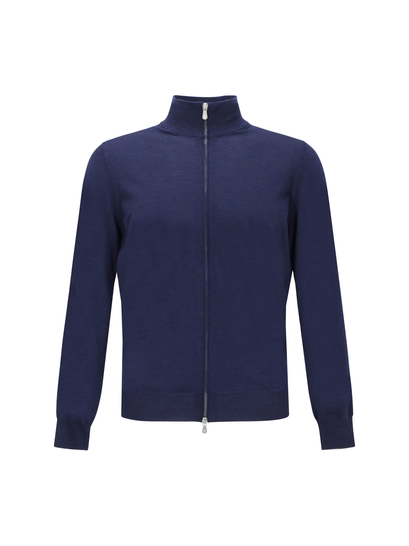 Brunello Cucinelli Light Cotton Cardigan With High Neck In Marina