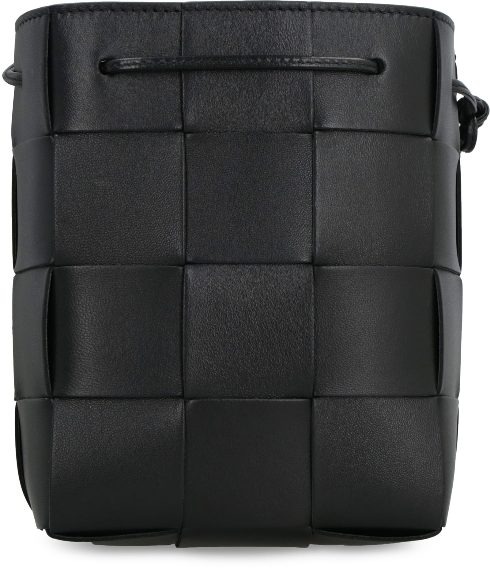 Shop Bottega Veneta Cassette Leather Bucket Bag In Black-gold