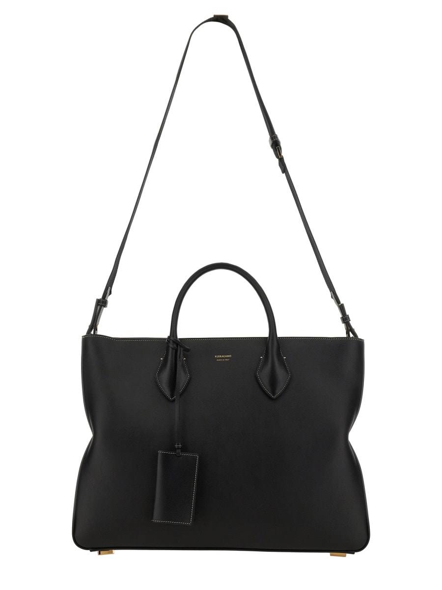 Ferragamo Star-shaped Tote Bag Large In Black