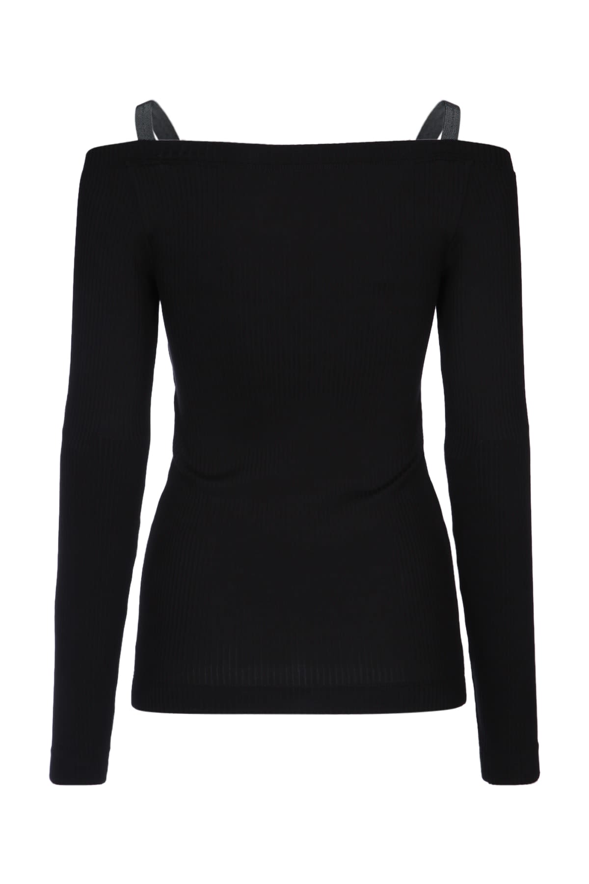 Brunello Cucinelli Ribbed Texture Off-the-shoulder Long Sleeves Top In C101