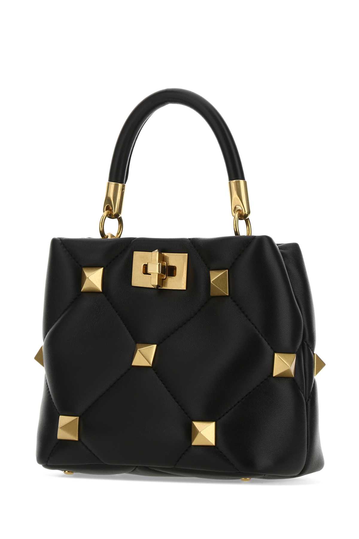 Shop Valentino Black Nappa Leather Small Roman Stud Handbag In Nero