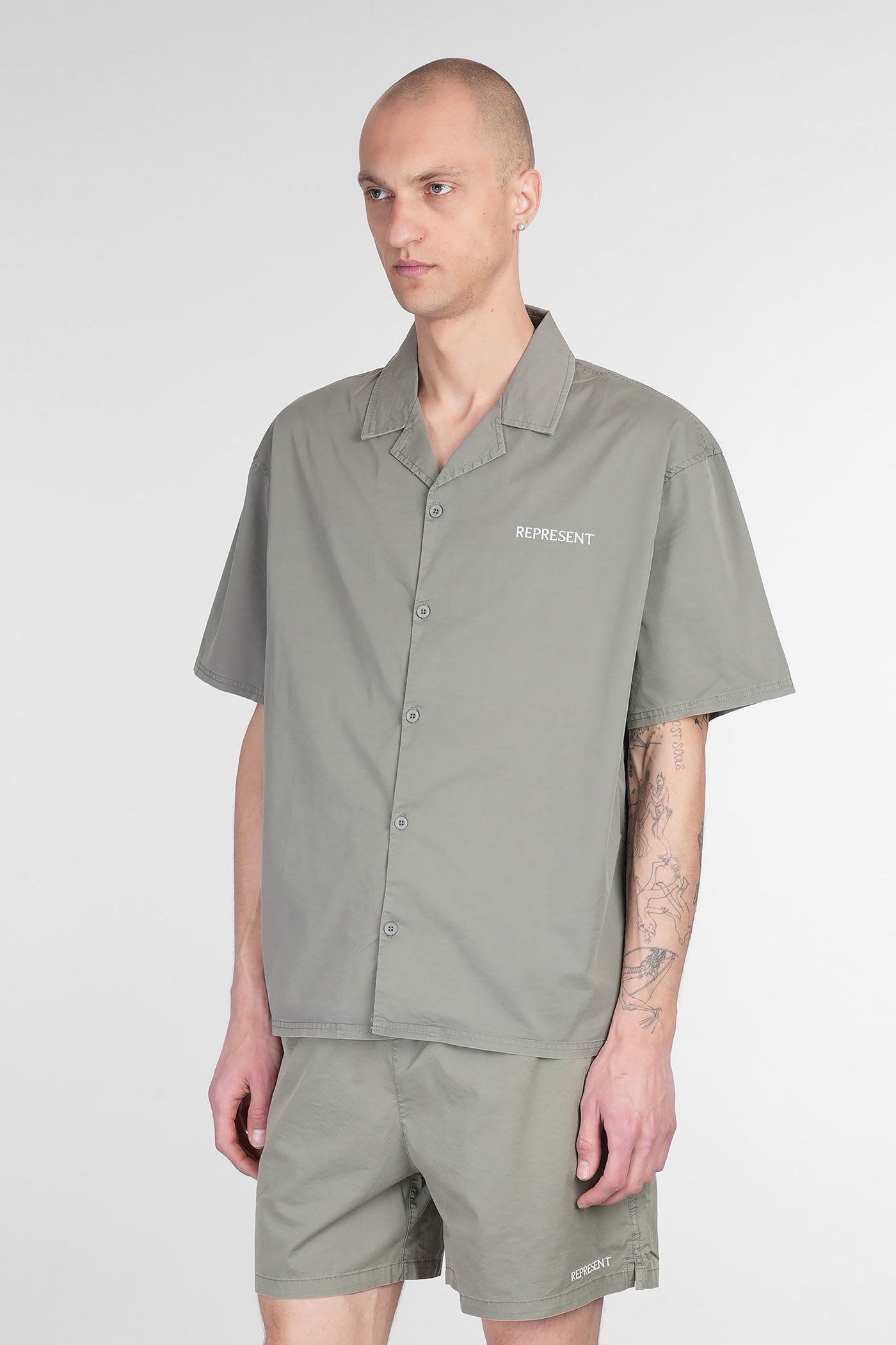 Represent Shirt In Green Cotton In Gray