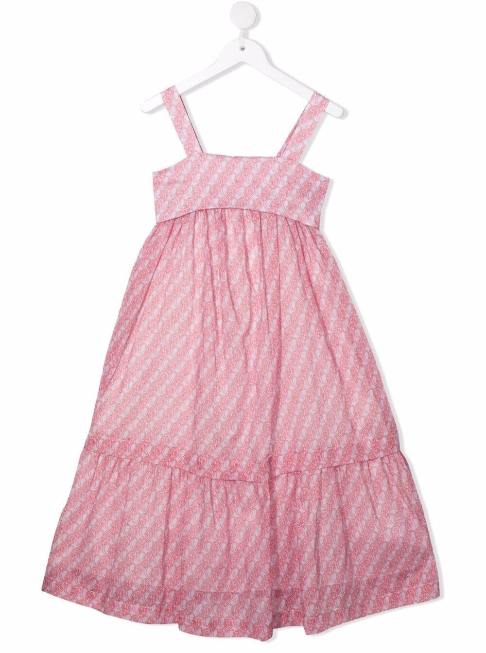 Chloé Kids Girlss Pink Jacquard Cotton Dress With Bow Detail