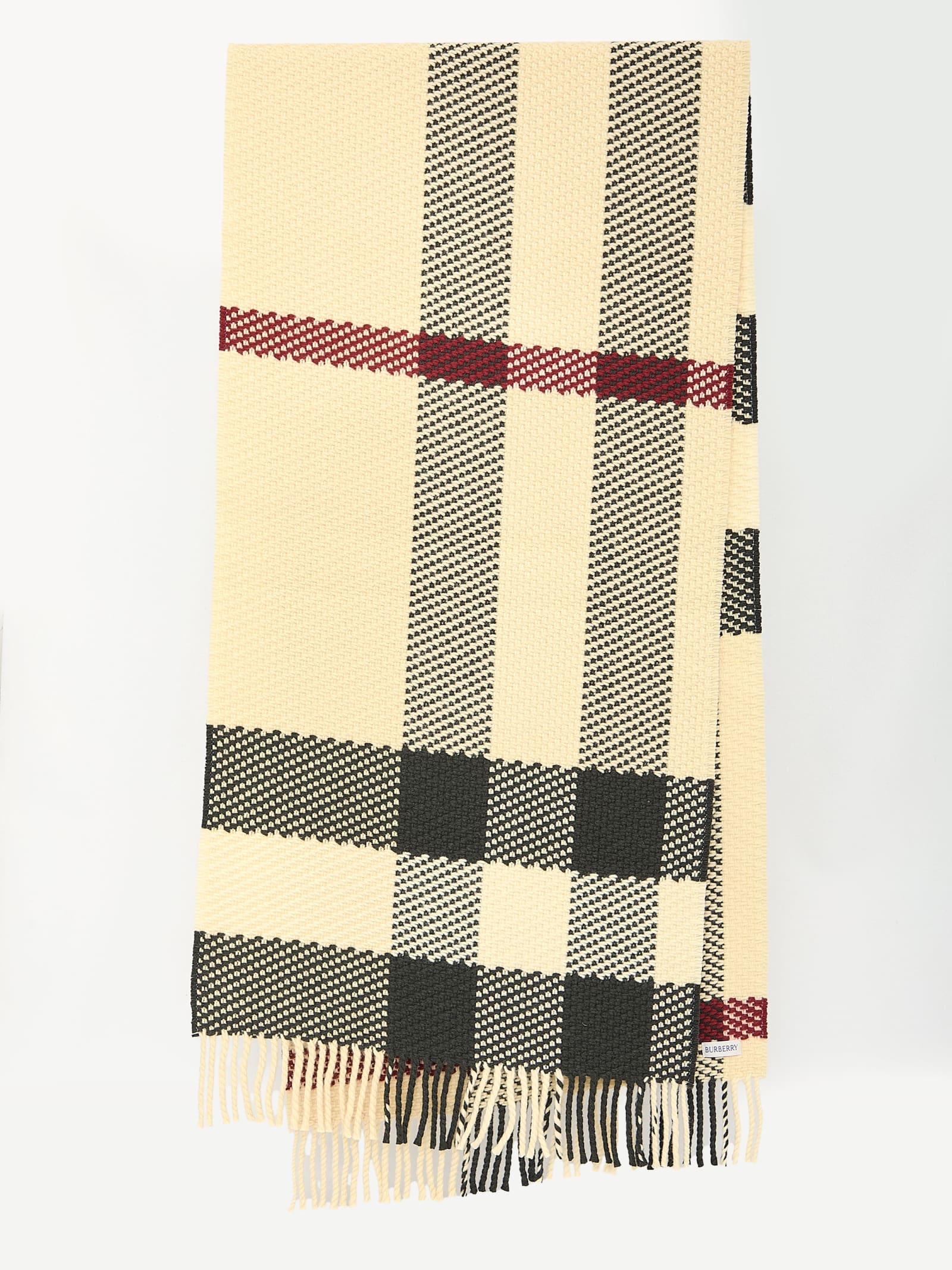 Shop Burberry Check Wool Scarf In Cream