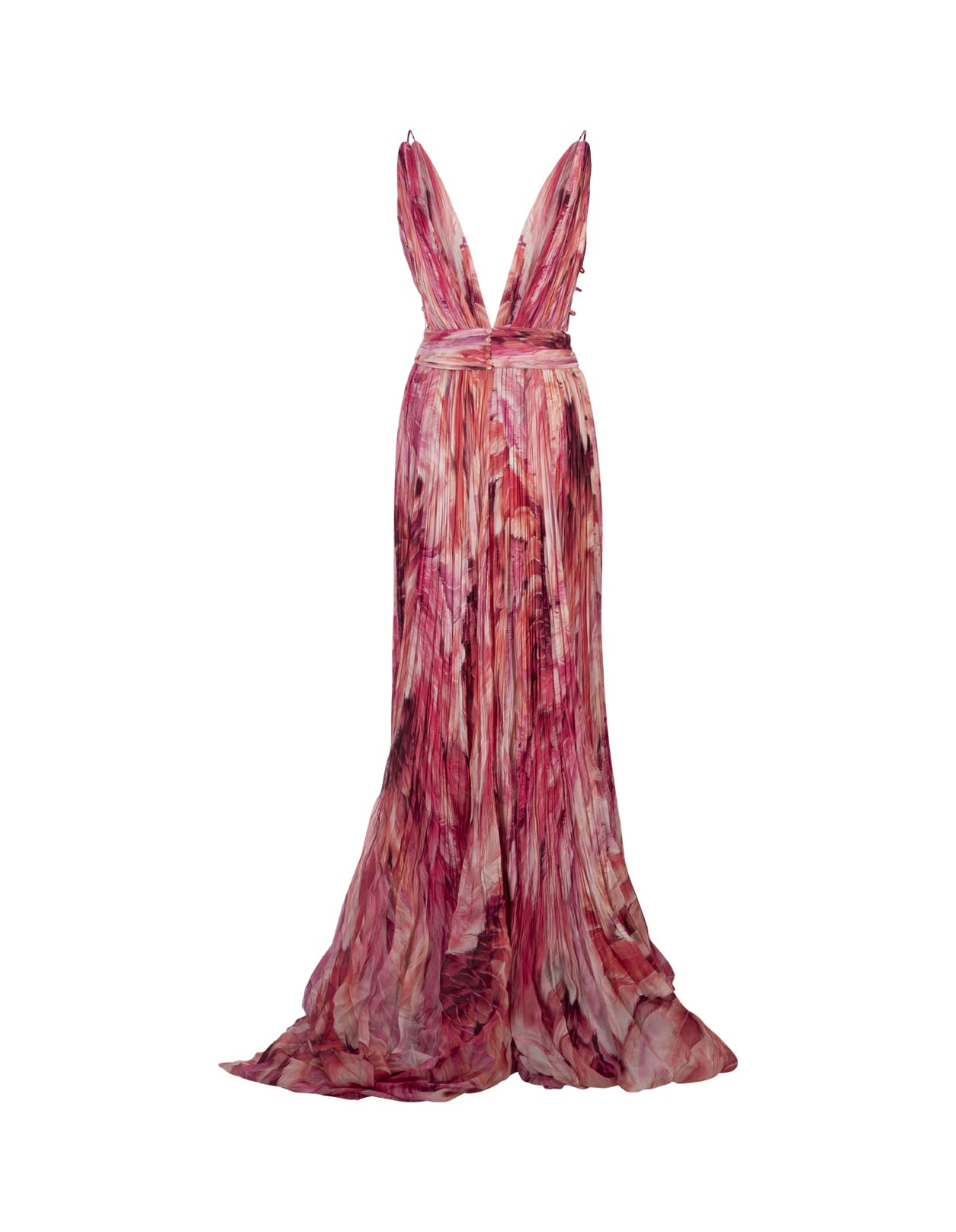 Shop Roberto Cavalli Long Silk Dress With Pink Plumage Print