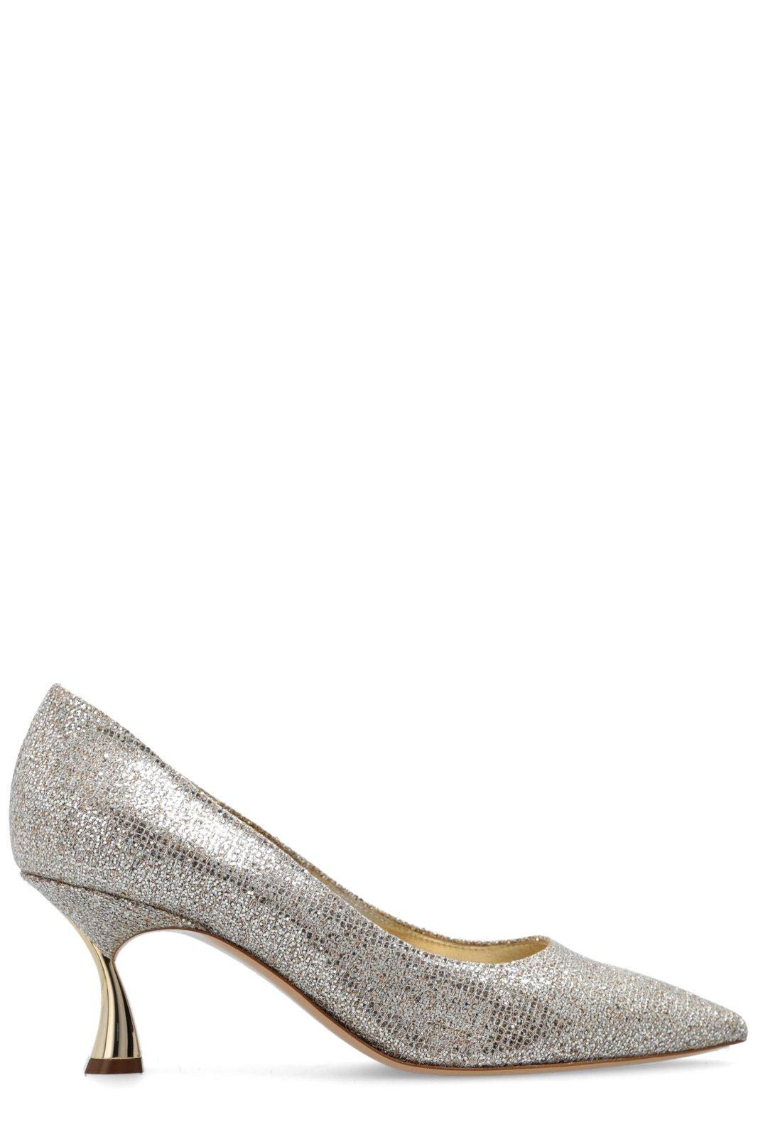 Shop Casadei Glistening Pointed-toe Pumps In Platino