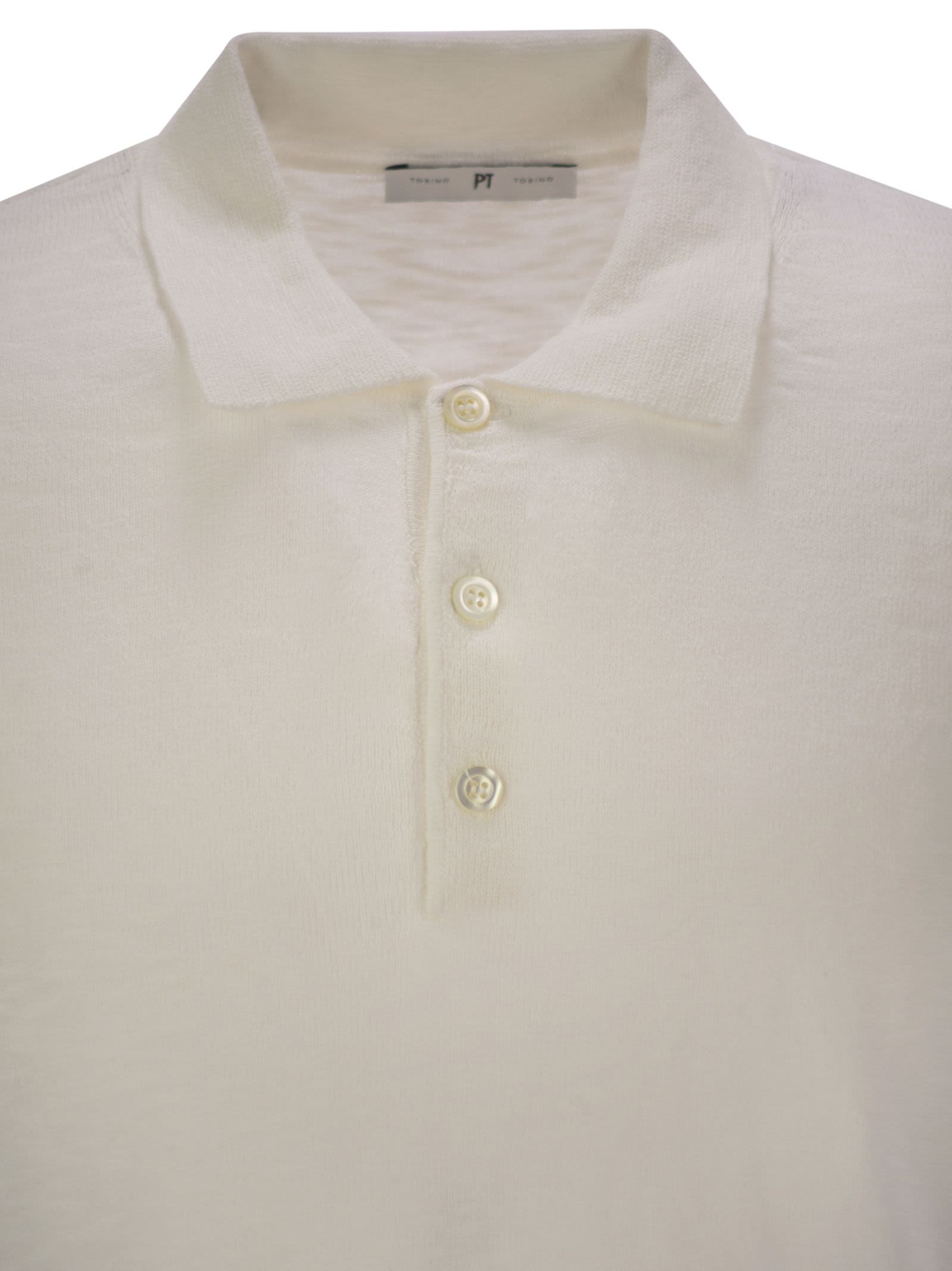 Pt Torino Cotton Polo Shirt With Short Sleeves In White