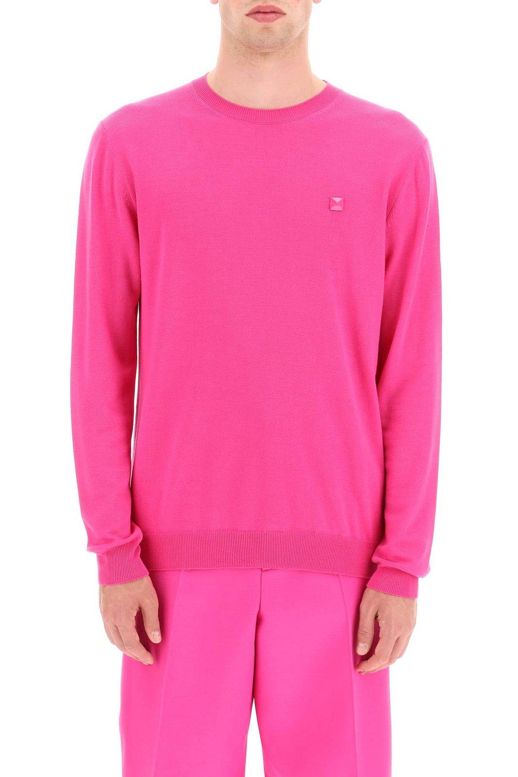 Shop Valentino Crewneck Long-sleeved Jumper In Pink Pp