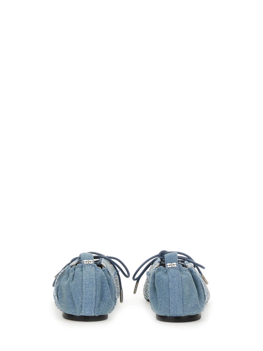 Shop Ganni Lace-up Ballerina In Denim