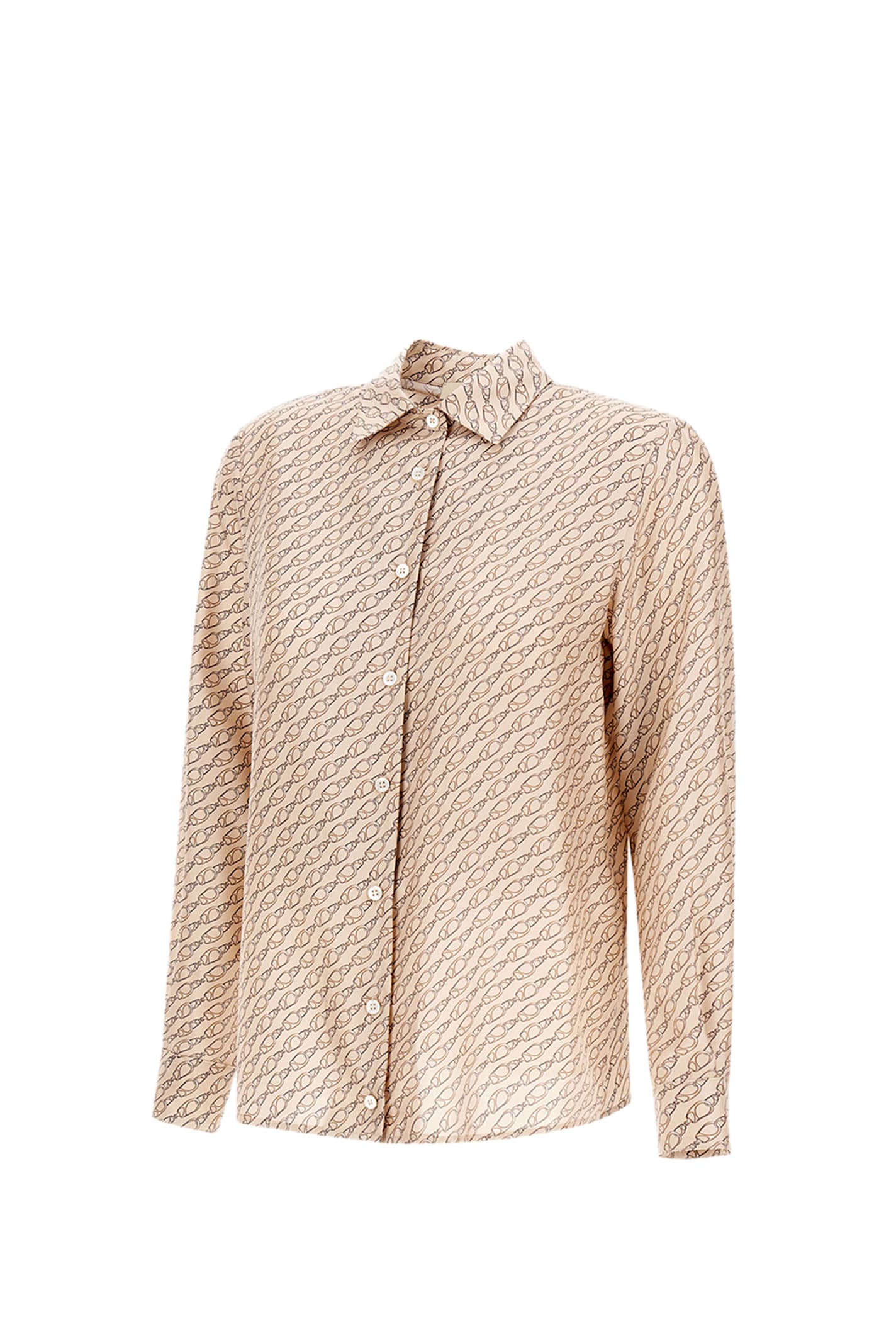 Herno Camel Mulberry Silk Shirt With Unique Hook Print In Neutrals