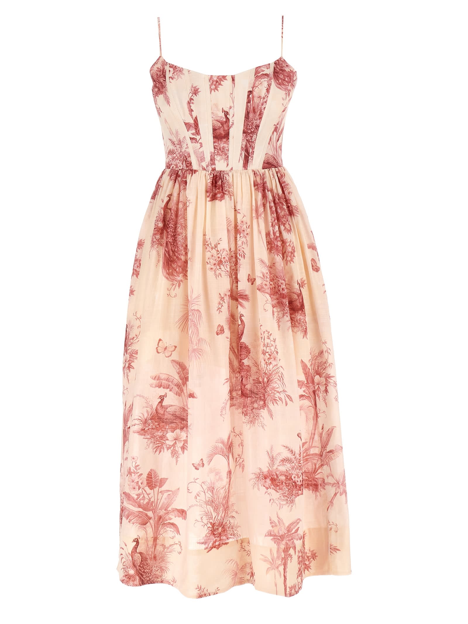 Shop Zimmermann Waverly Corset Midi Dress In Pink