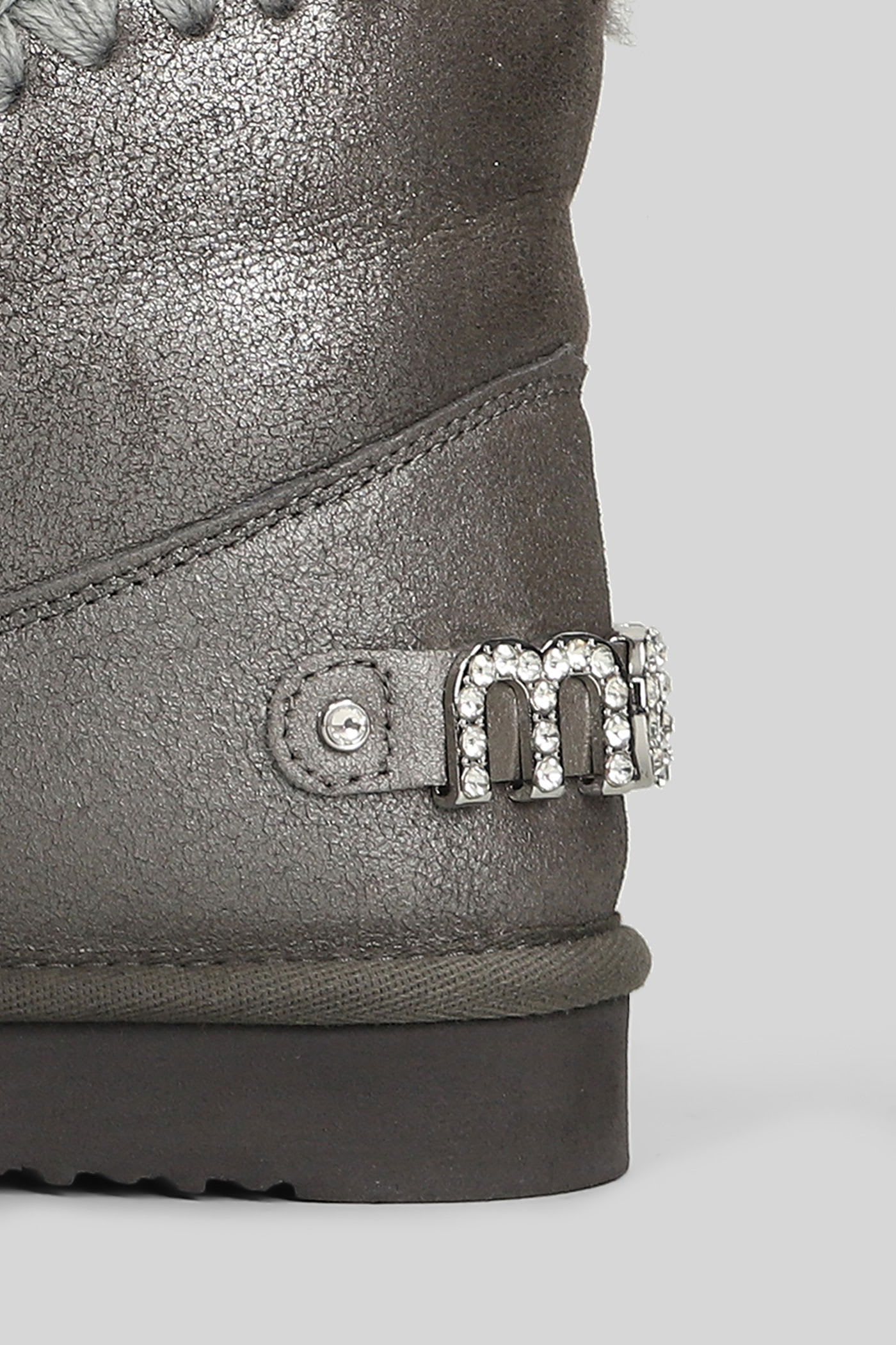 Mou Eskimo 18 Low Heels Ankle Boots In Grey Leather In Gray