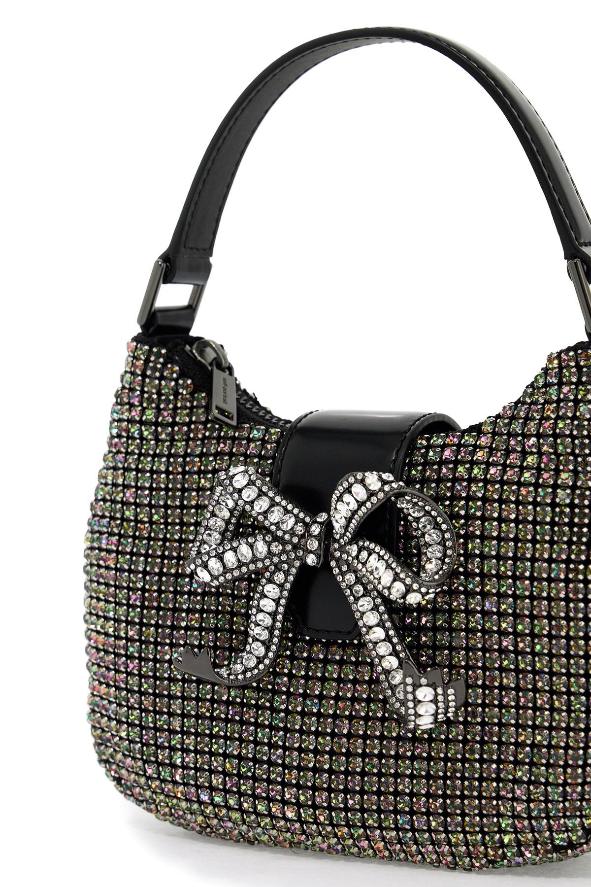 Shop Self-portrait Mini Crescent Bow Bag With Crystals In Multi (black)