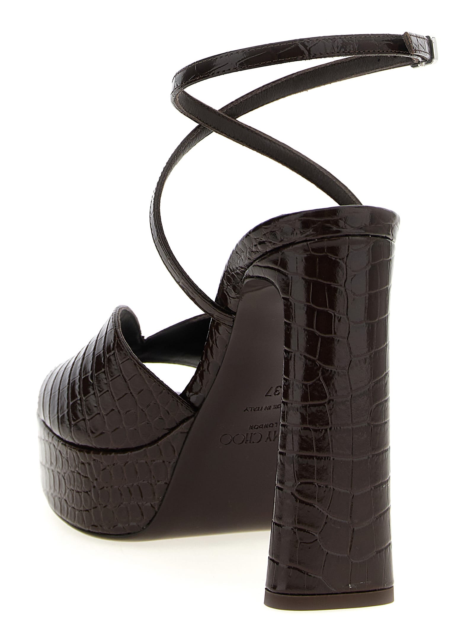 Jimmy Choo Karli 125 Croc-effect Platform Sandals In Brown