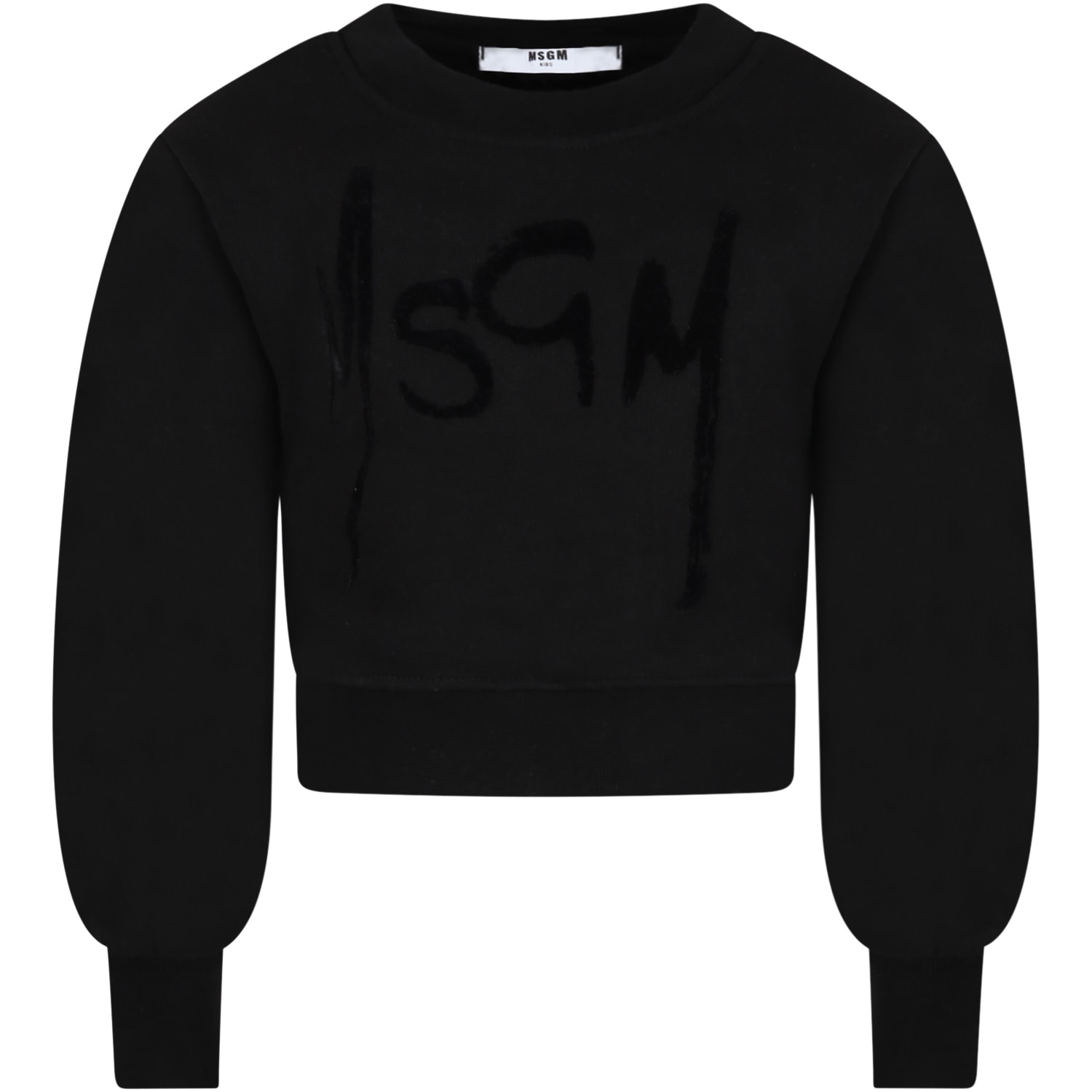MSGM Black Sweatshirt For Girl With Velvet Logo