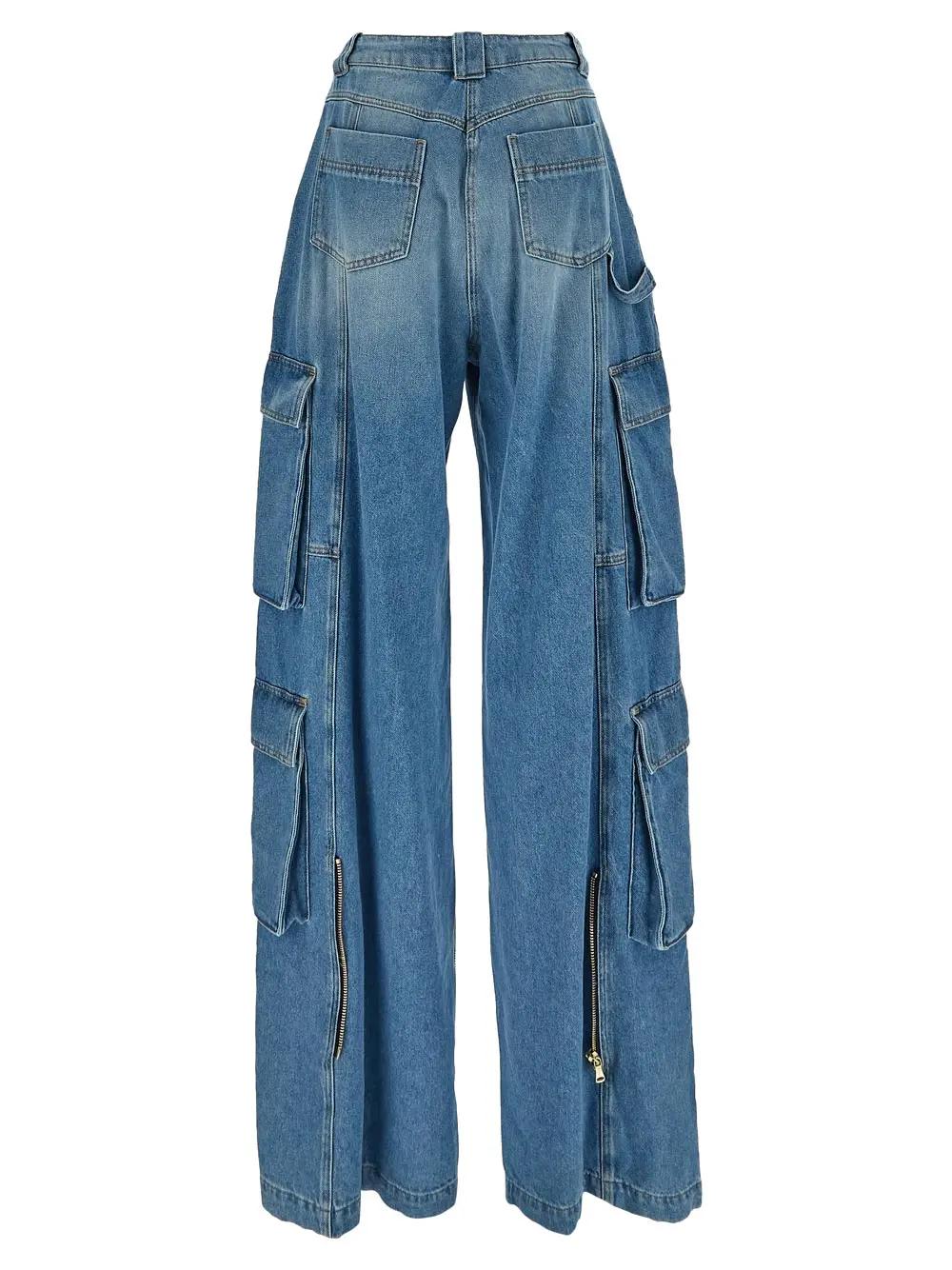Shop Elisabetta Franchi Cargo Jeans In Blue