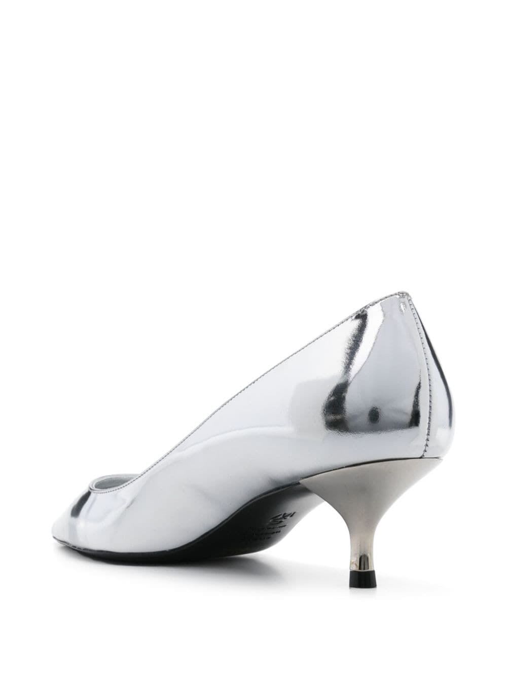 Shop Stuart Weitzman Stuart Kitten Pump In Slv Silver