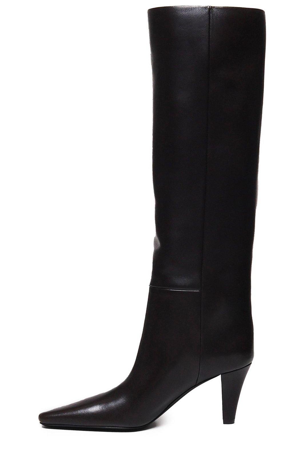 Shop Saint Laurent Jill Pointed-toe Boots In Brown