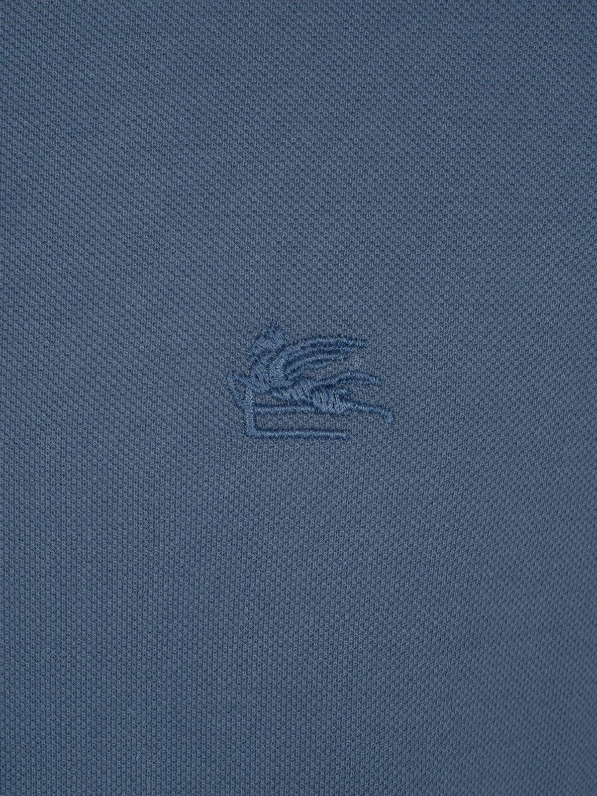 Shop Etro Logo Embroidered Short Sleeved Polo Shirt In Blue