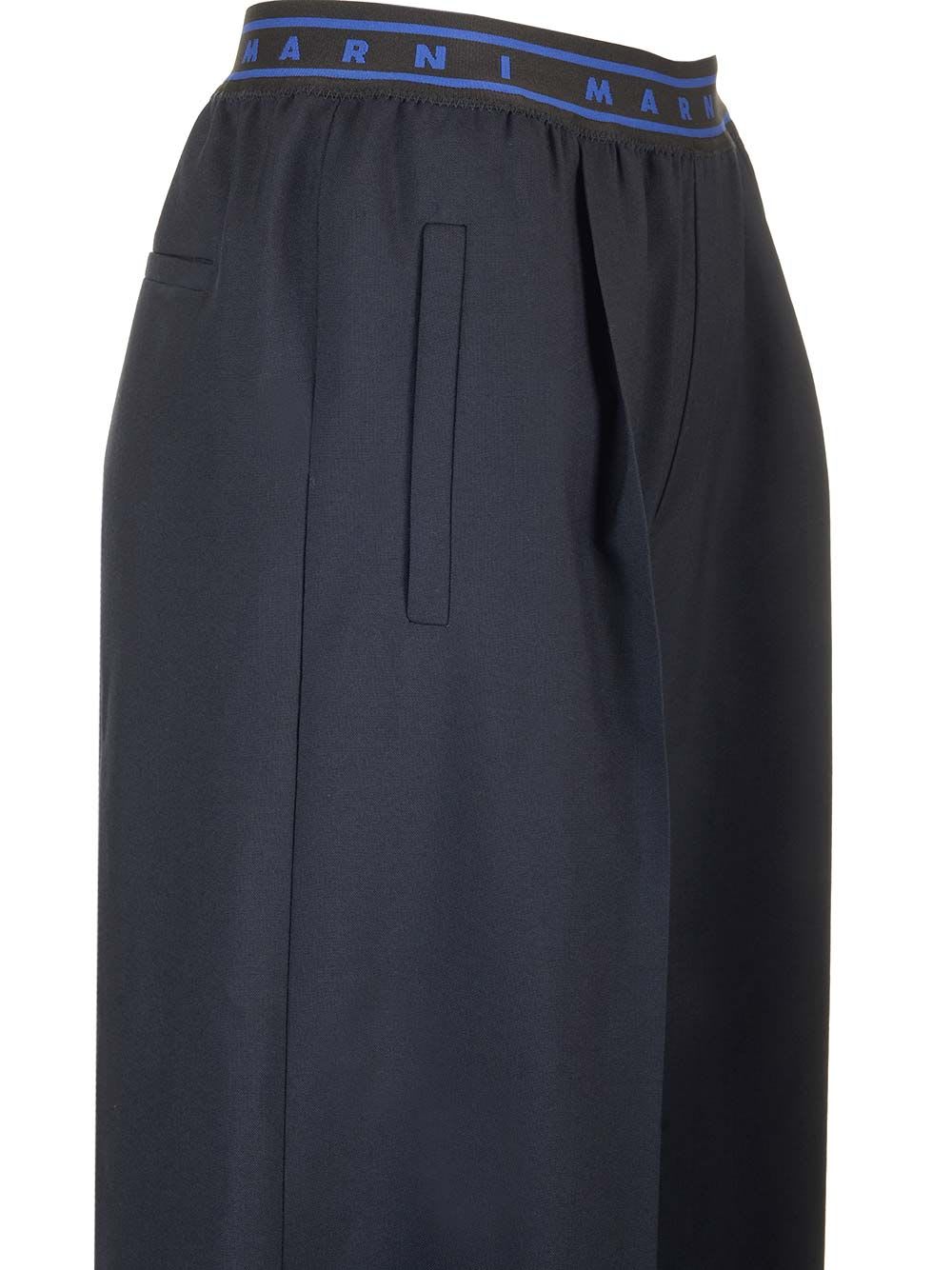 Shop Marni Wool Crepe Palazzo Trousers In Blue