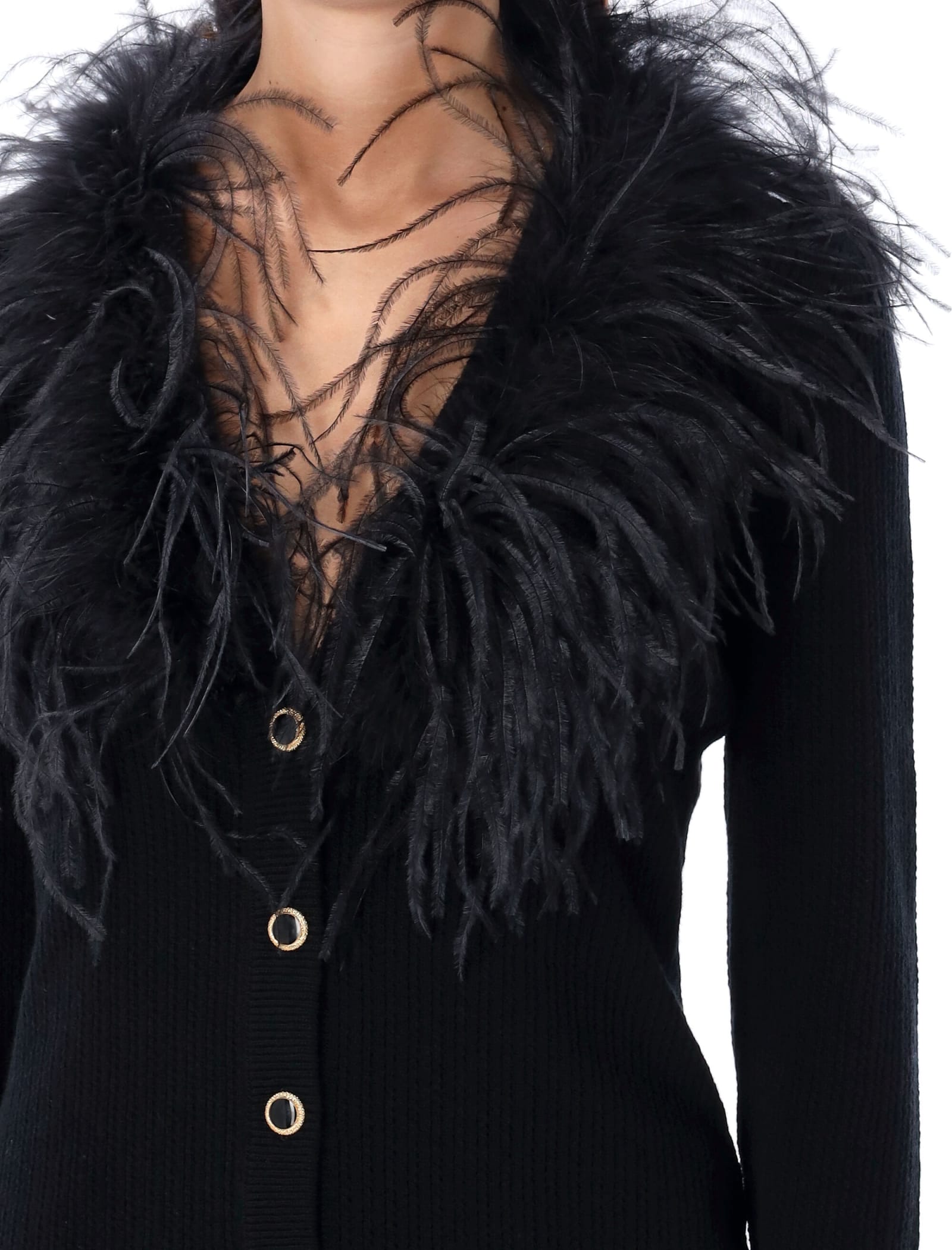 Shop Alessandra Rich Cardigan Feather In Black