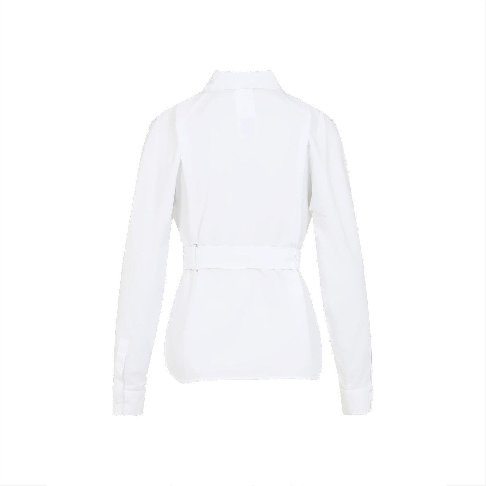 Max Mara Belted Button-up Long-sleeved Shirt In White