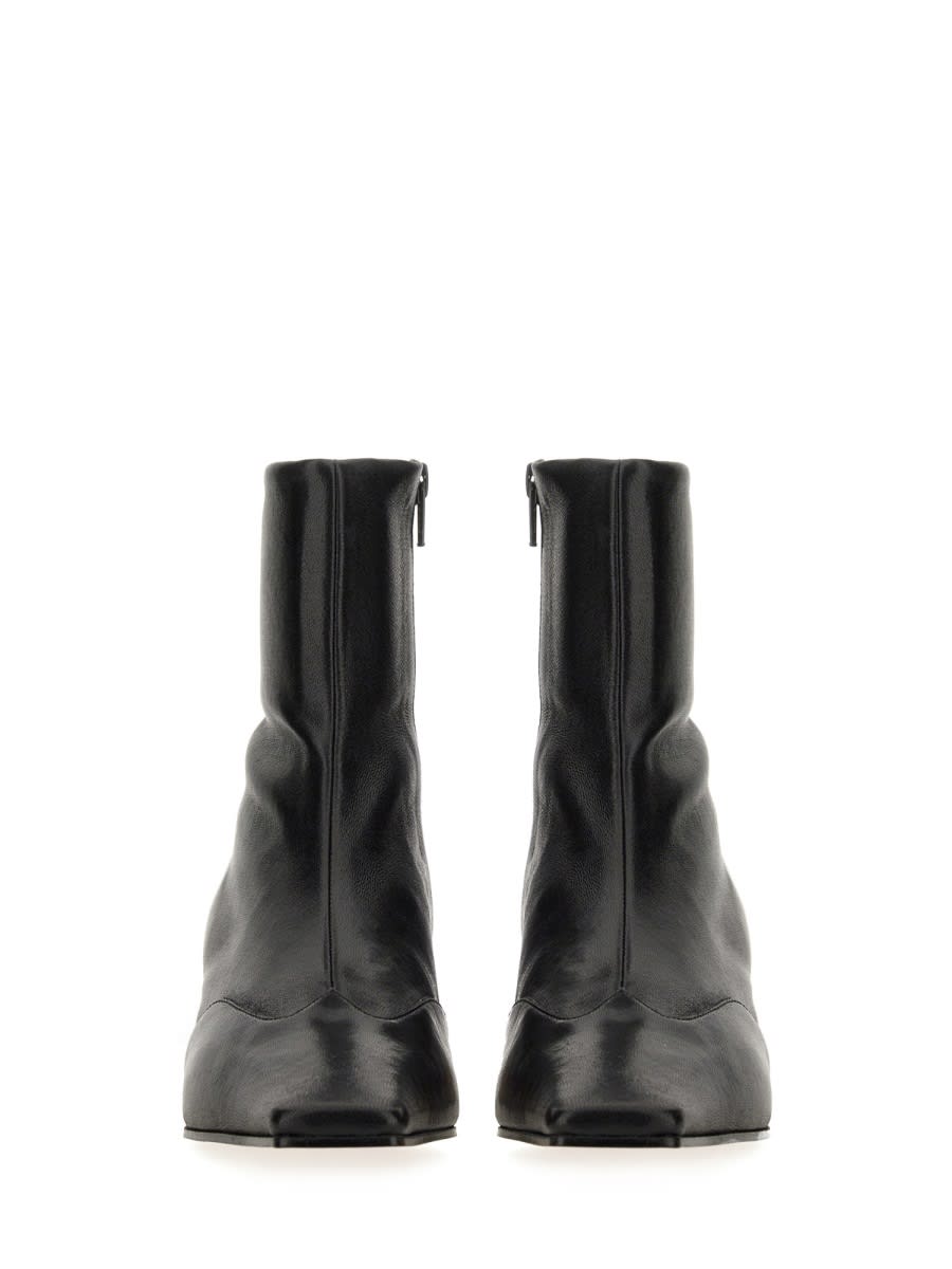 Khaite Square Toe Leather Ankle Boots With Geometric Heel In Black