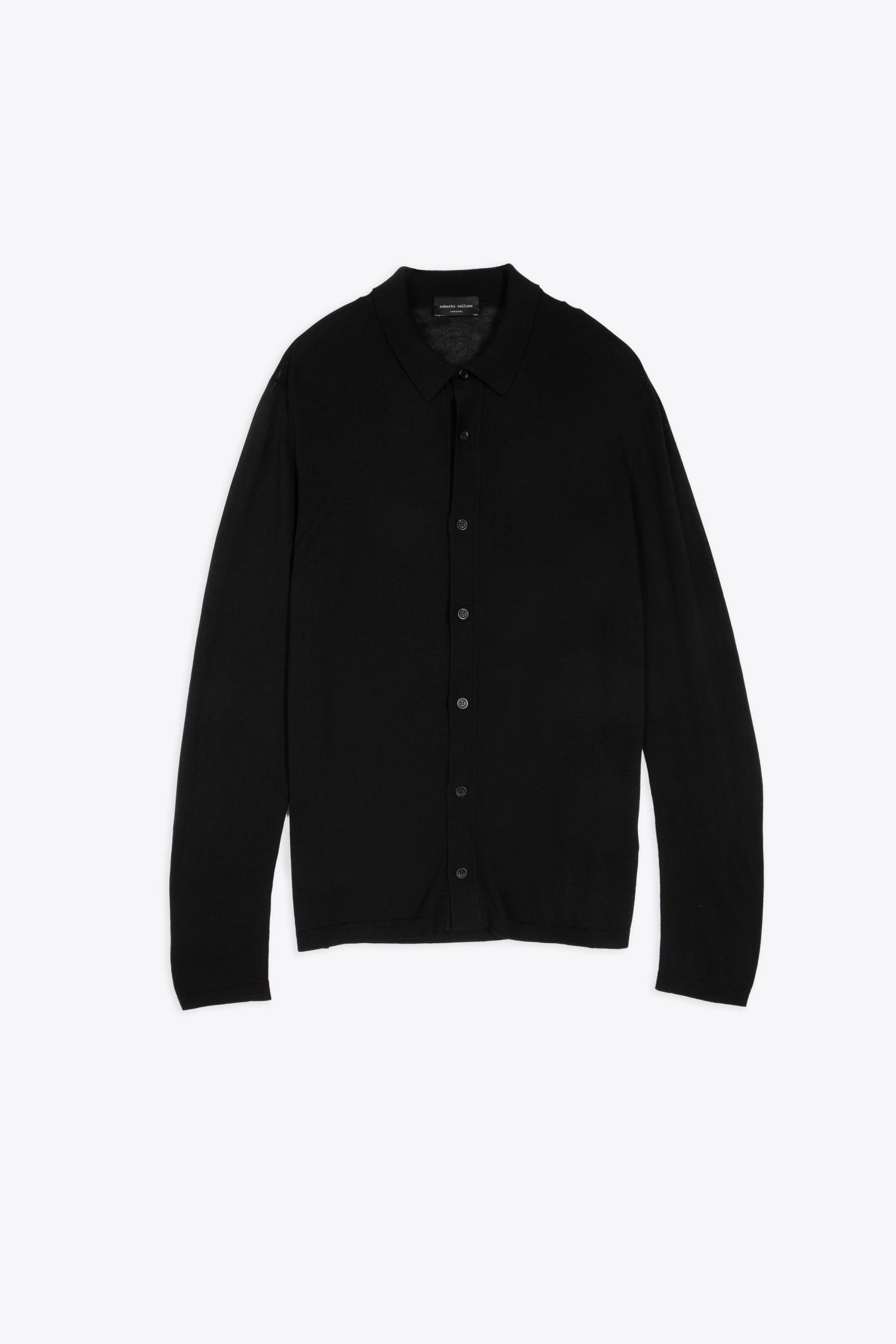 Roberto Collina Camicia ml Black Cotton Knit Shirt With Long Sleeves In Nero