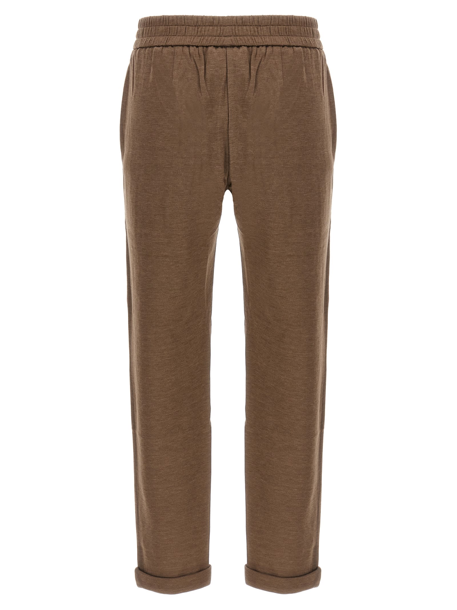 Brunello Cucinelli Shiny Pocket Detail Joggers In Brown