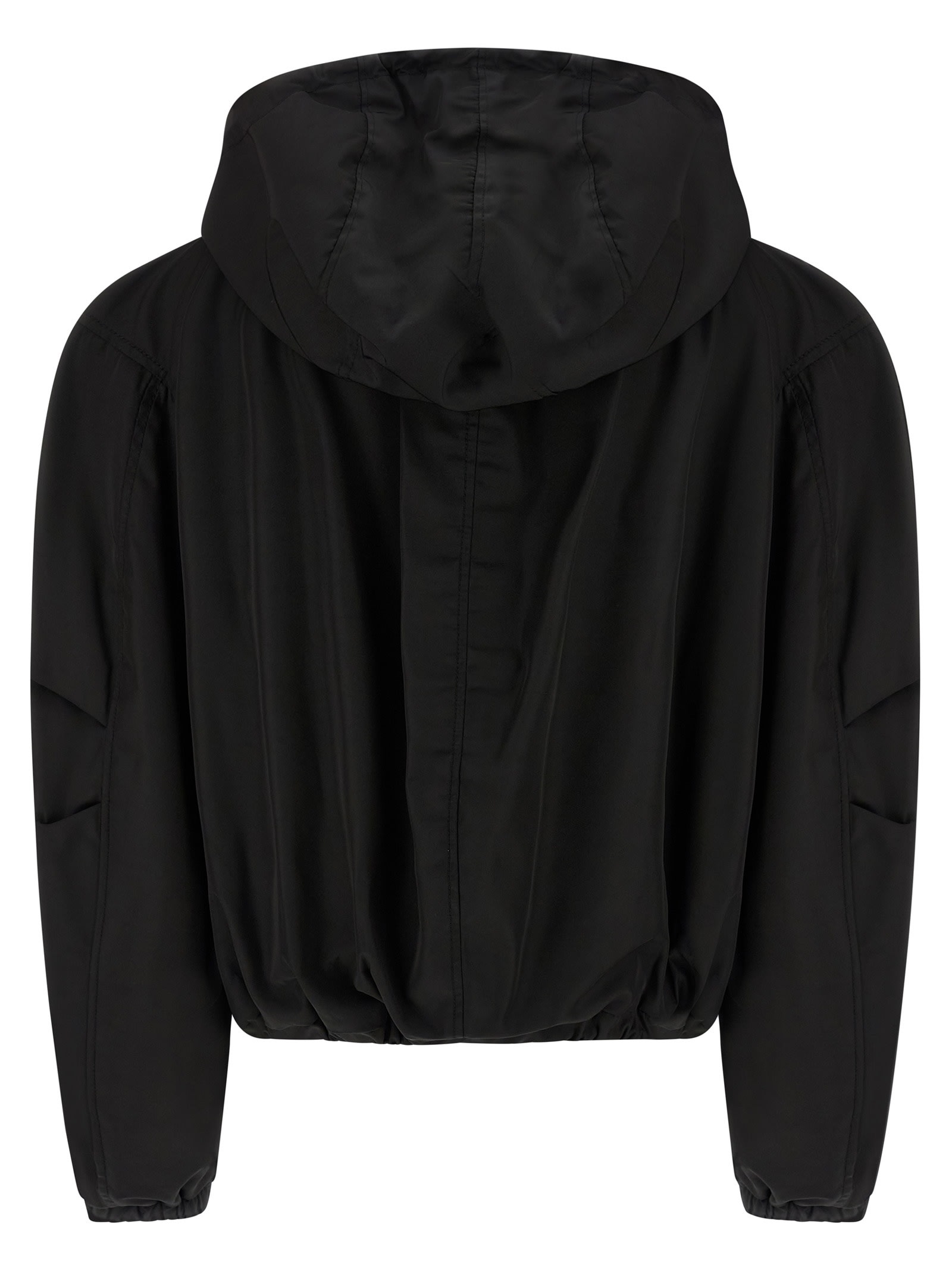 Attico Oversized Black Hooded Bomber Jacket In Black