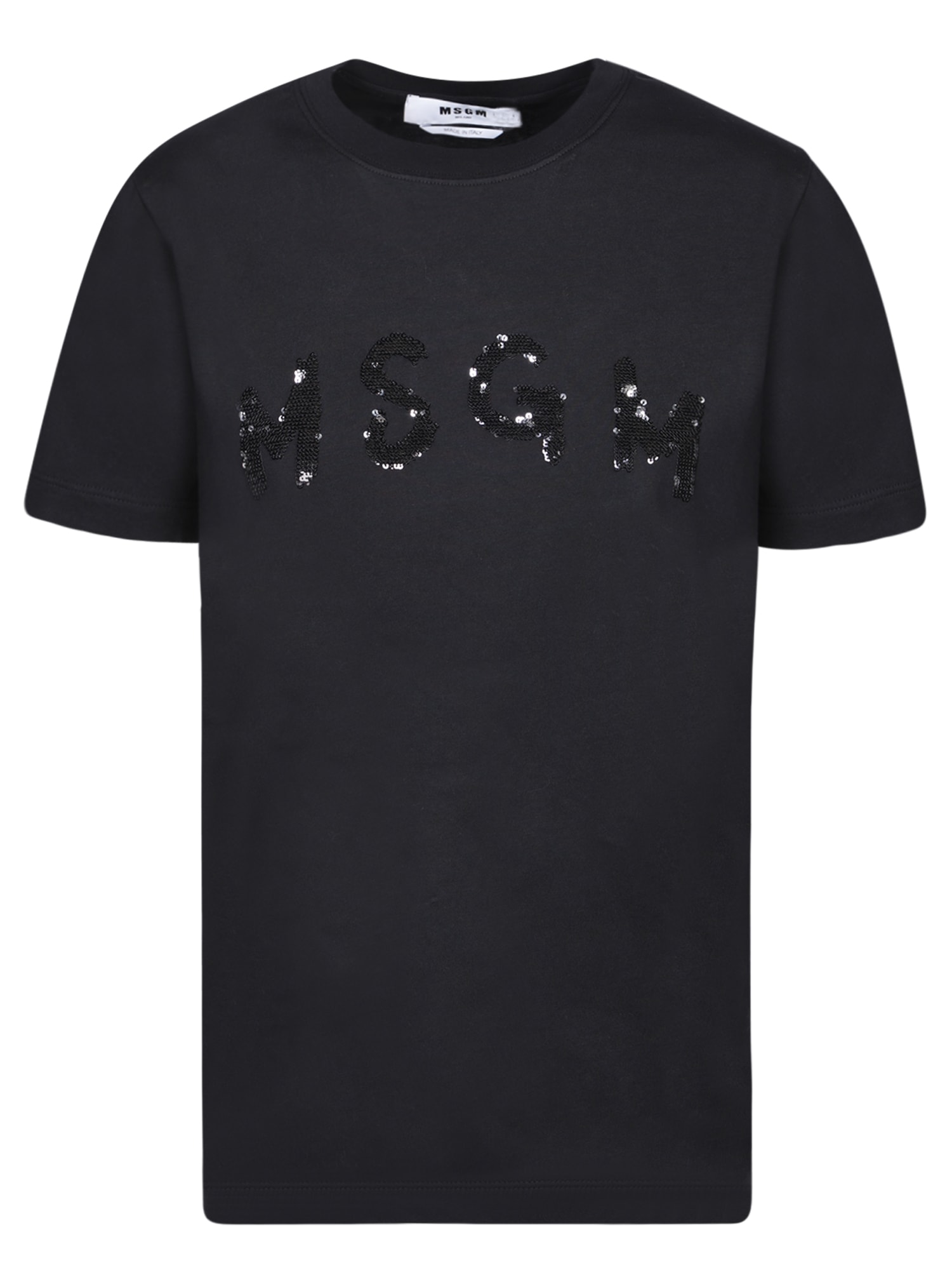 Shop Msgm Sequin-covered Logo Black T-shirt