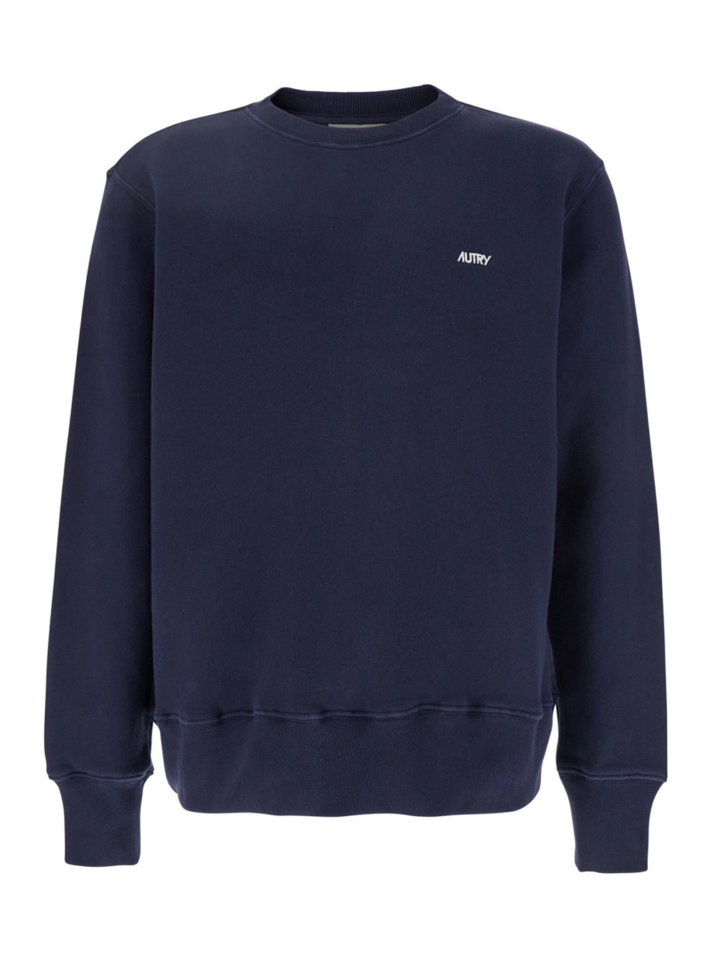 Autry Blue Crewneck Sweater With Logo Embroidered On The Front In Cotton Man In Blue