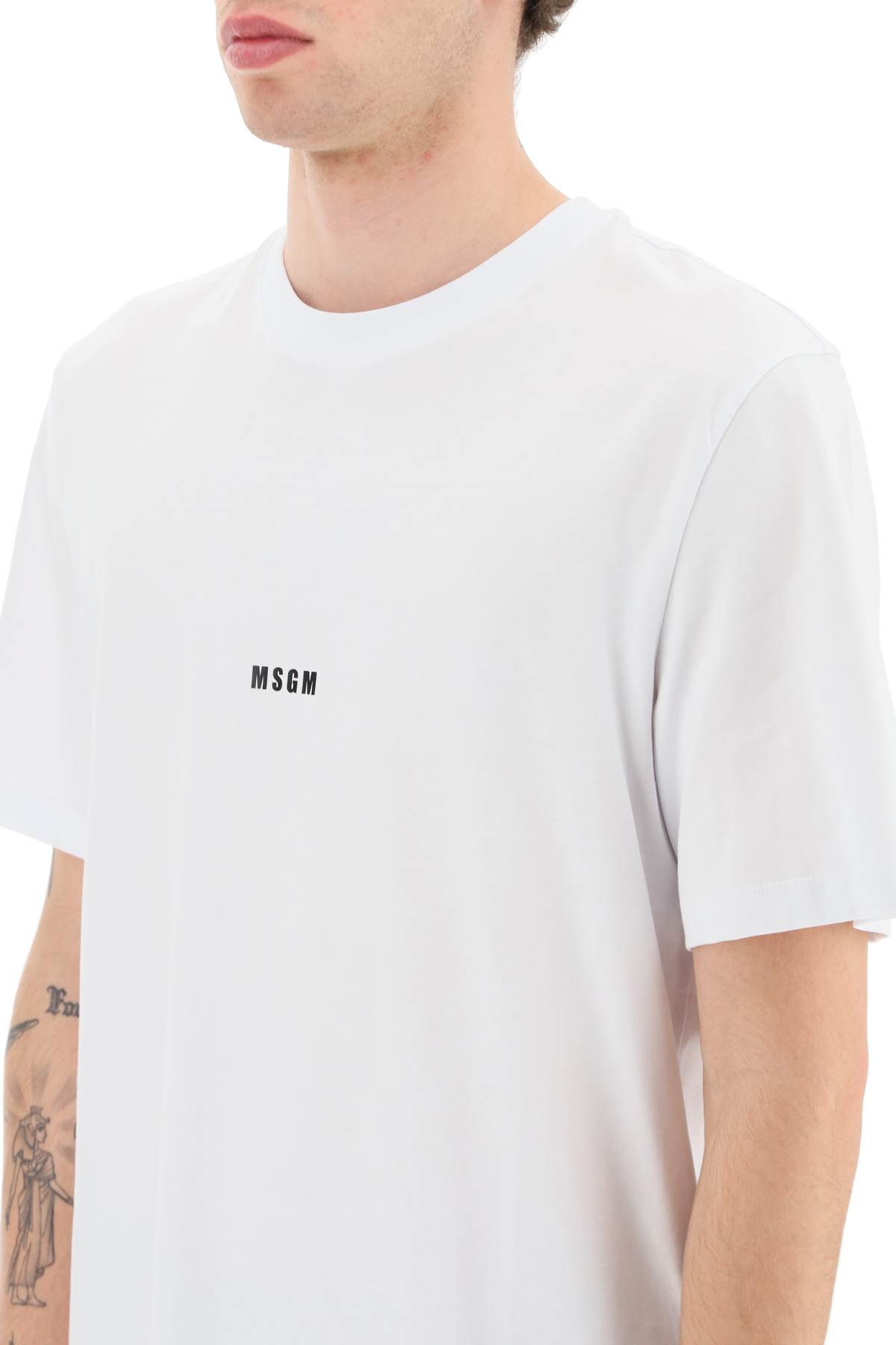 Shop Msgm Crewneck T-shirt Featuring Micro Logo Print In White