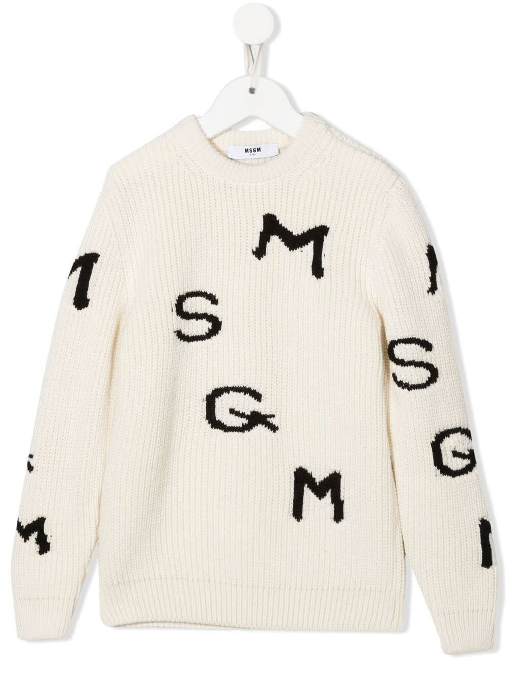 MSGM Kids Cream Sweater With Deconstructed Logo