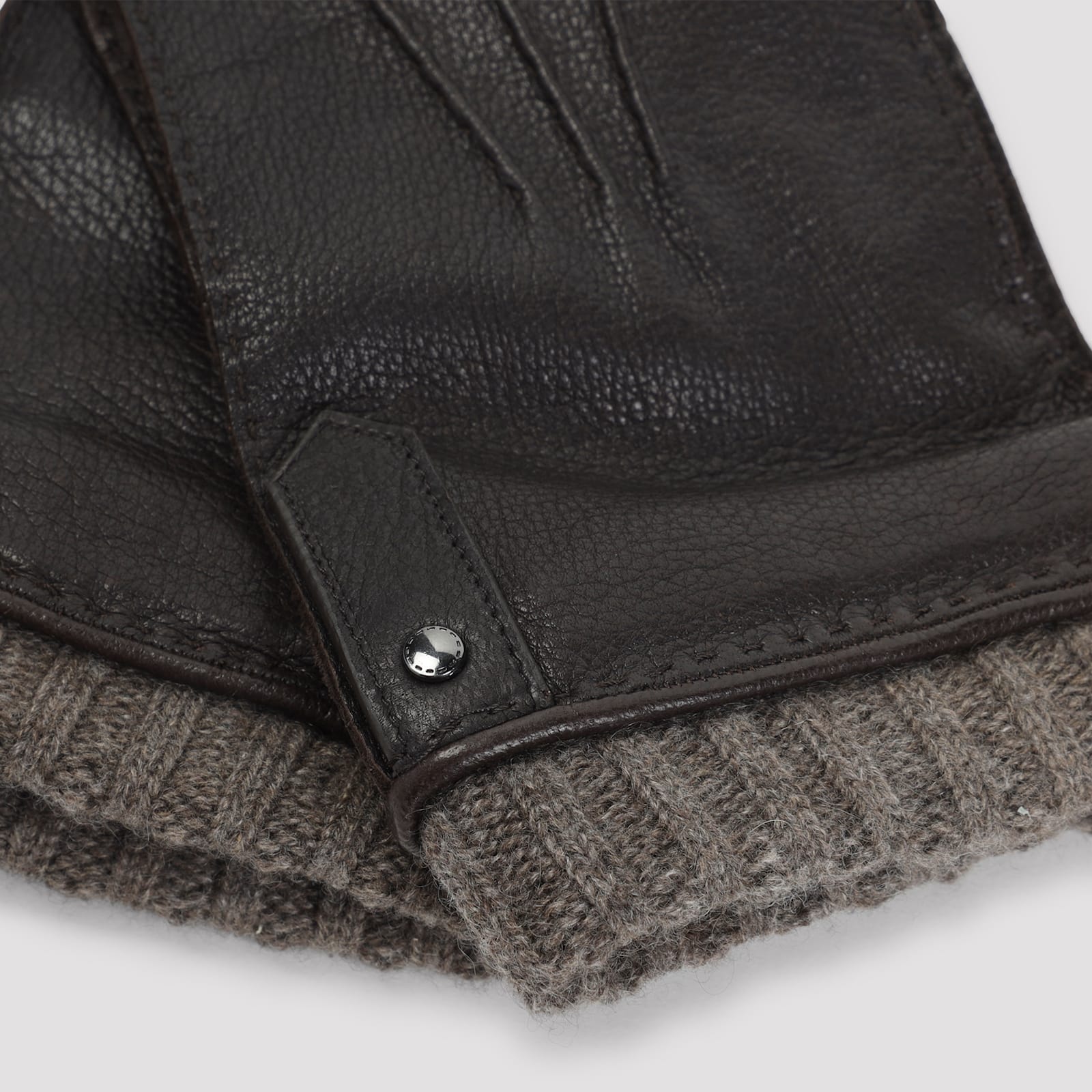 Canali Ribbed-trim Leather Gloves In Gold
