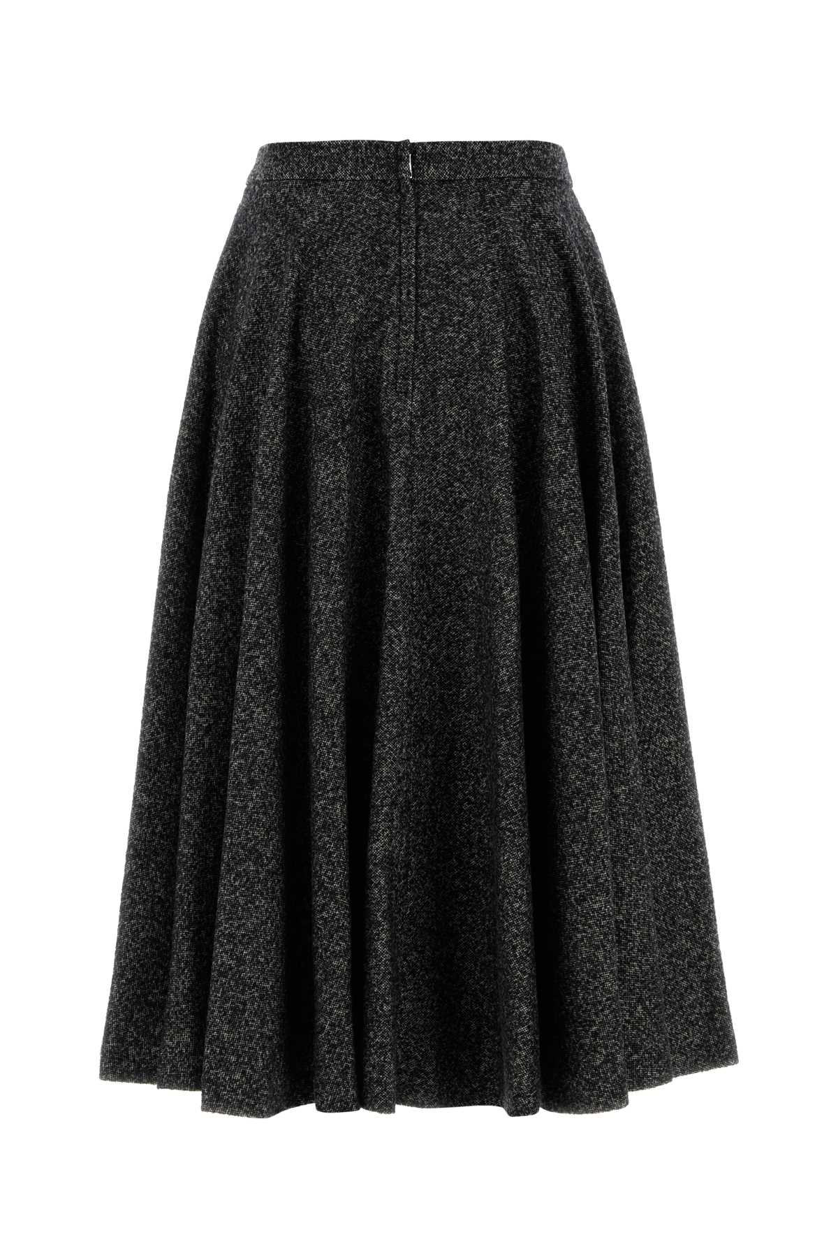 Dolce & Gabbana Midi Circle Skirt In A Dotted Wool Blend In Black