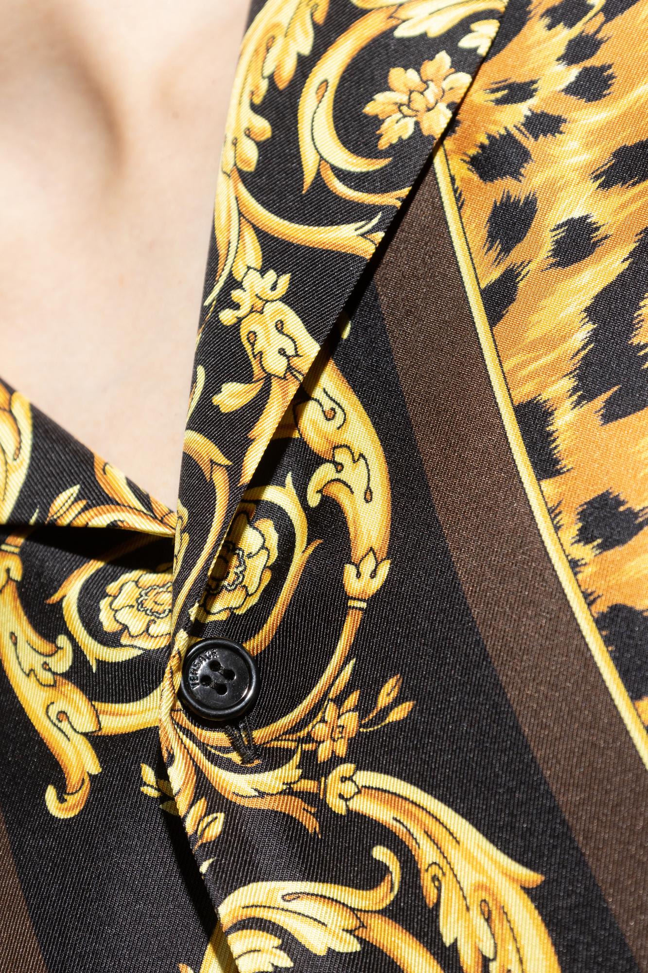 Versace Leopard Printed Short-sleeved Shirt In Multi