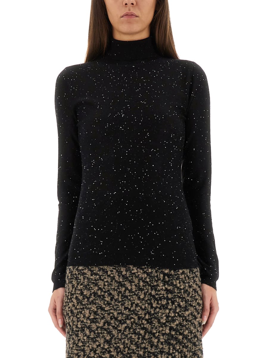 Fabiana Filippi Sequin Turtleneck Sweater Sweaters And Cardigans Black In Blue