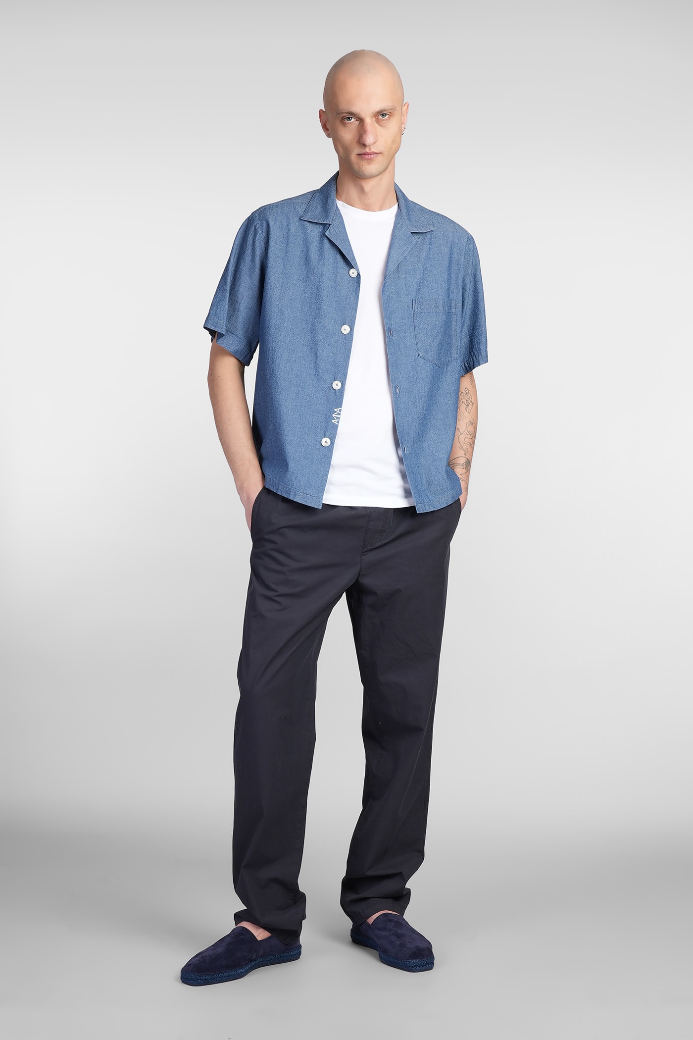 Aspesi Short Sleeves Spread Collar Chest Pocket Shirt In Blue
