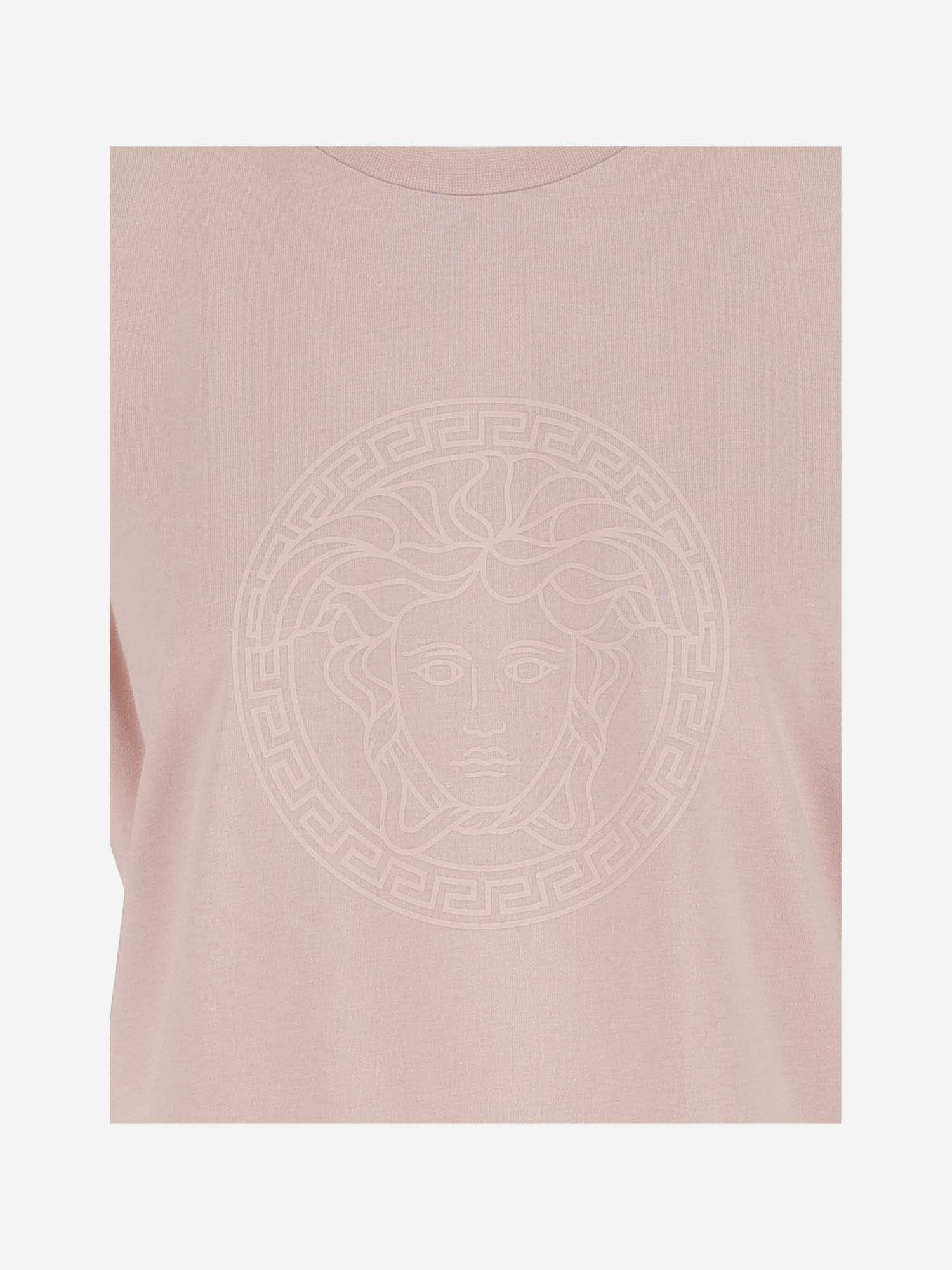 Shop Versace Cotton Jersey T-shirt With Medusa In Pink