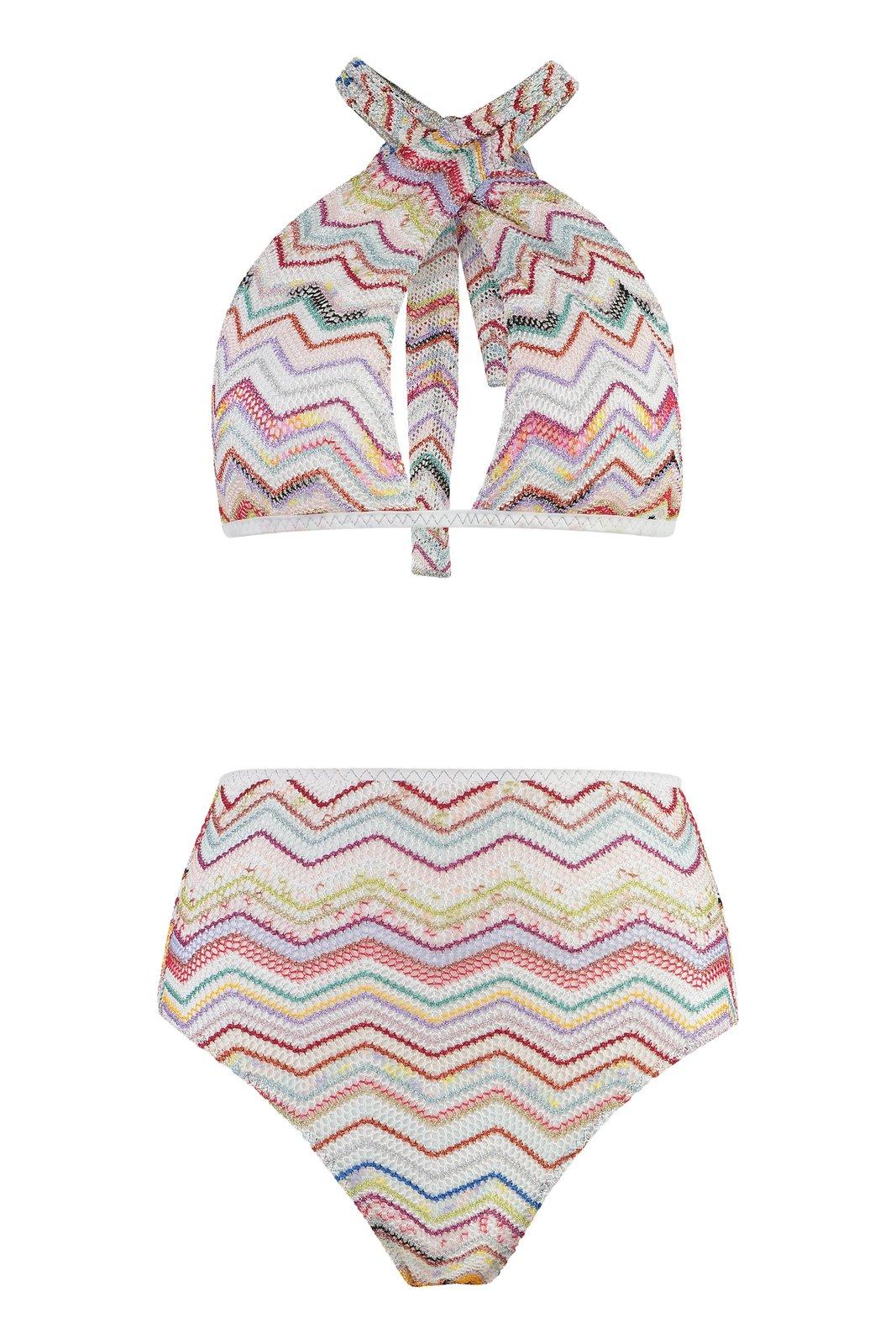 Shop Missoni Zigzag Pattern Halterneck Bikini Set In Multicolour