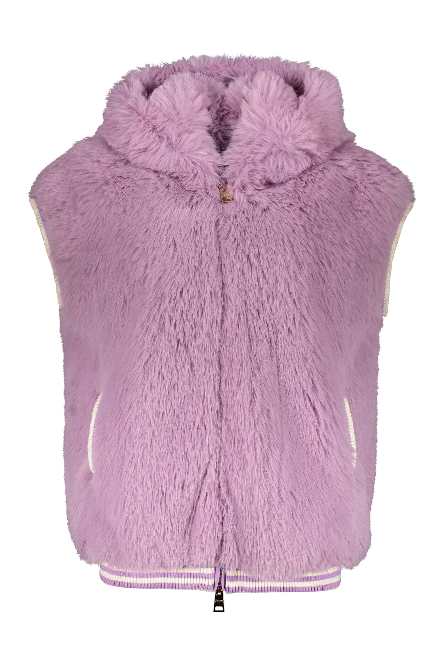 Herno Gilet In Faux Fur In Purple