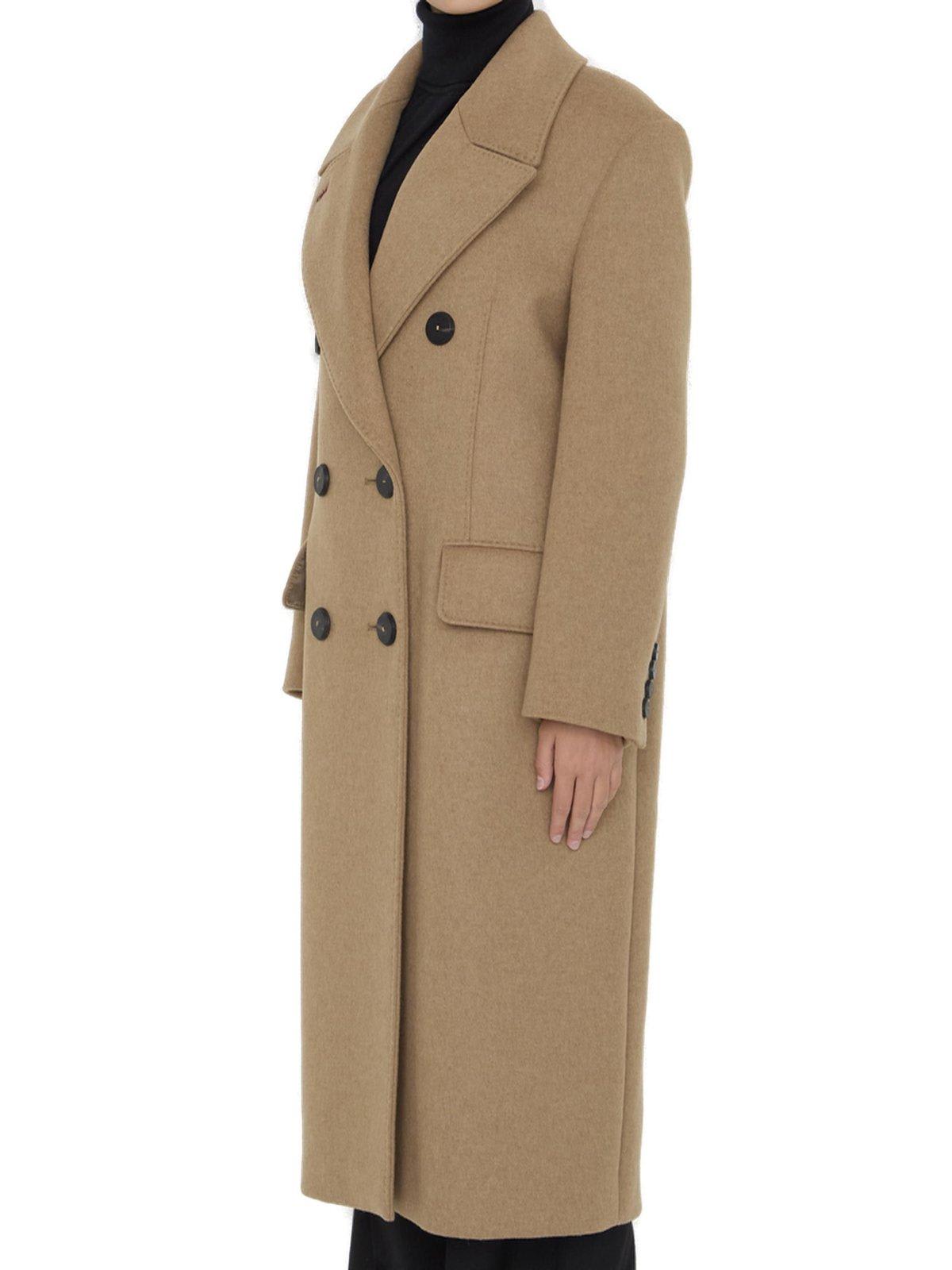 Shop Max Mara Certo Double-breasted Long-sleeved Coat In Cammello