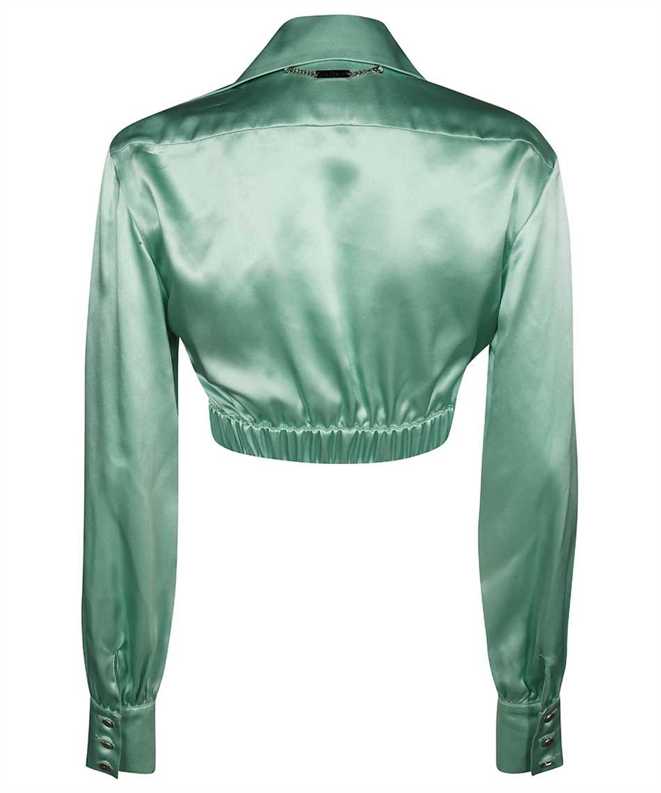 John Richmond Ruffled Silk Cropped Shirt In Green