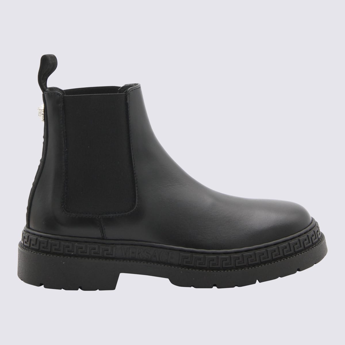 Shop Versace Black Leather Ankle Boots