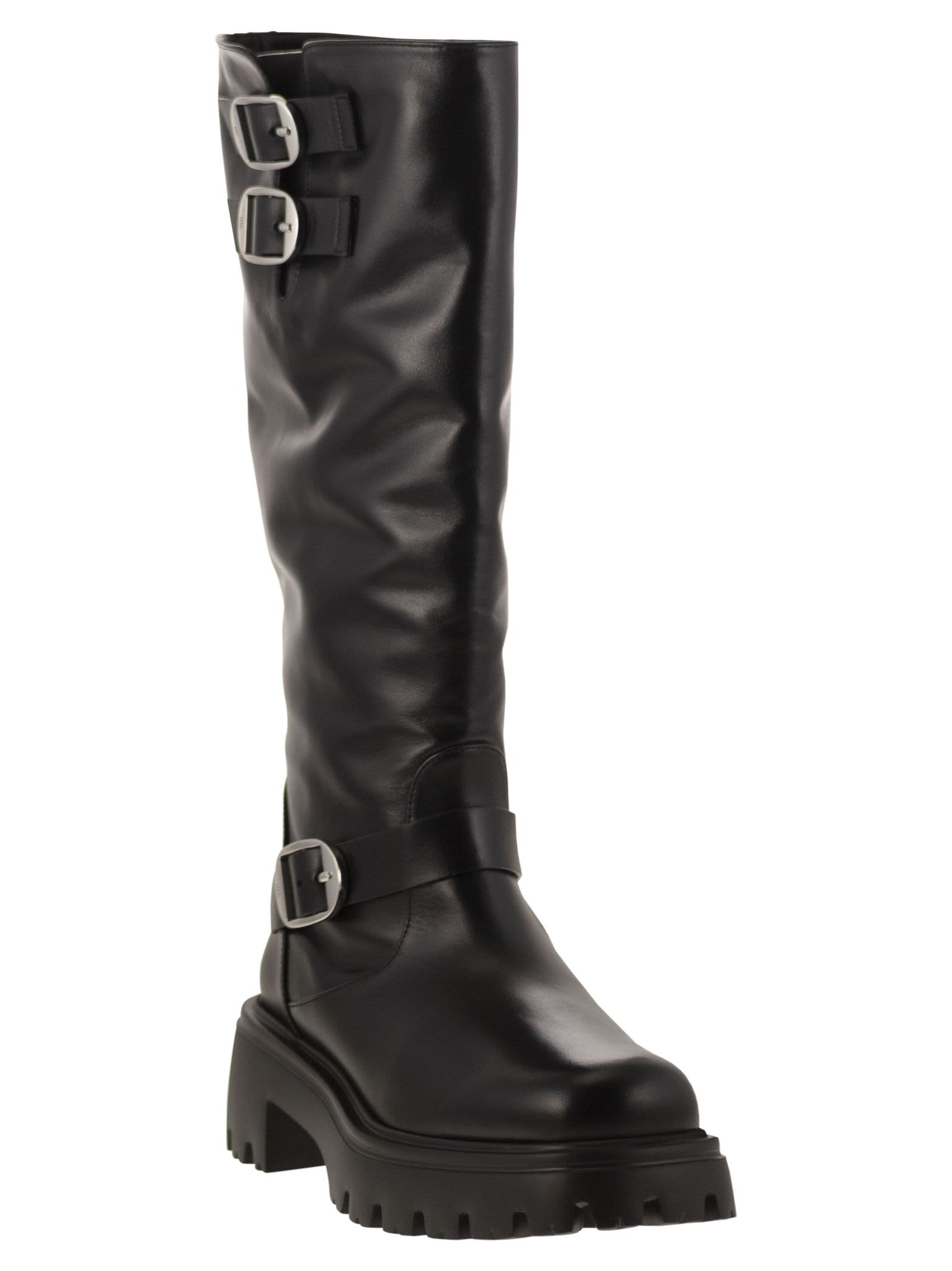 Shop Stuart Weitzman Emerson Moto - Leather Boot In Black