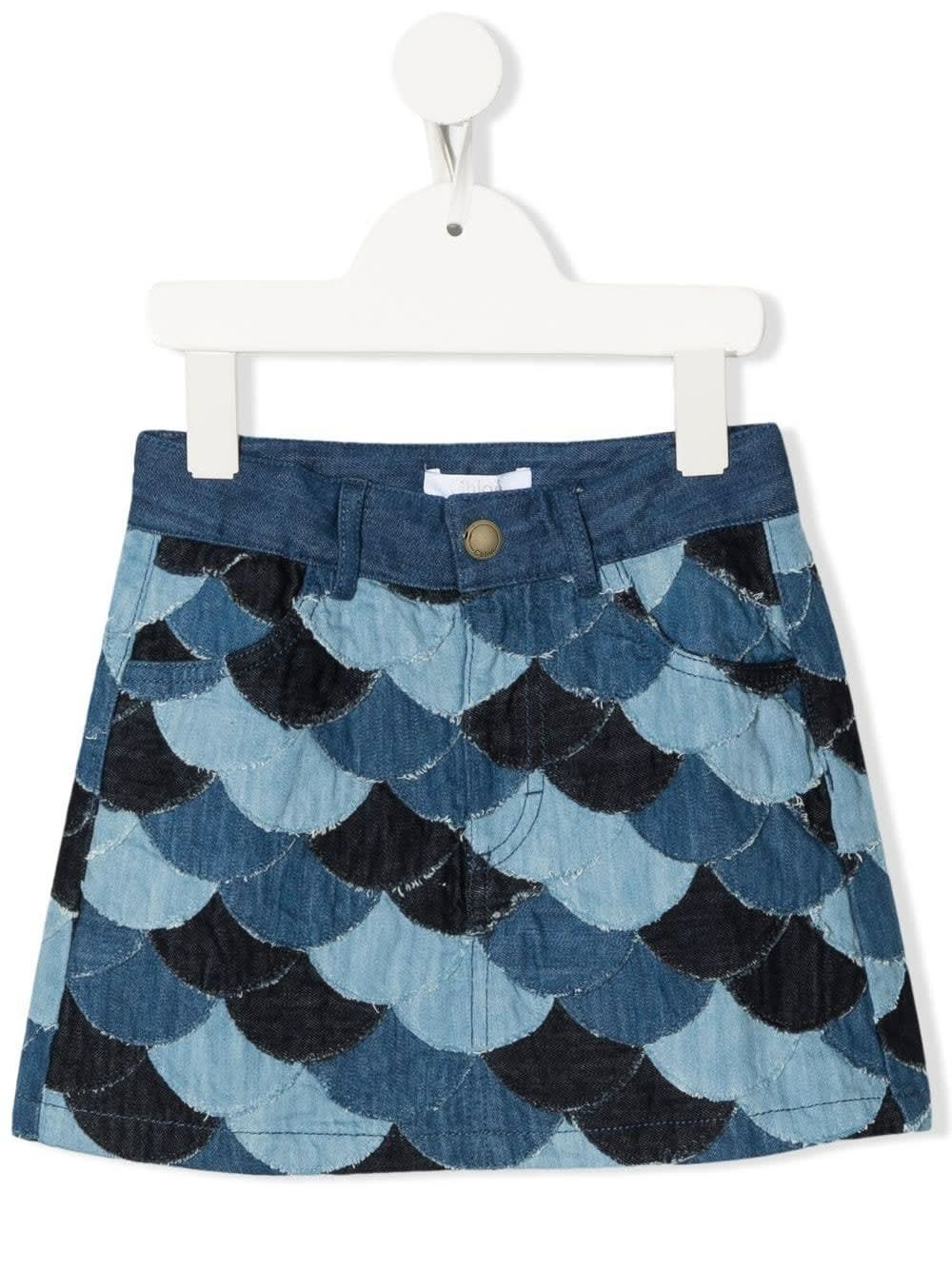 Chloé Kids Blue Patchwork Denim Mini Skirt