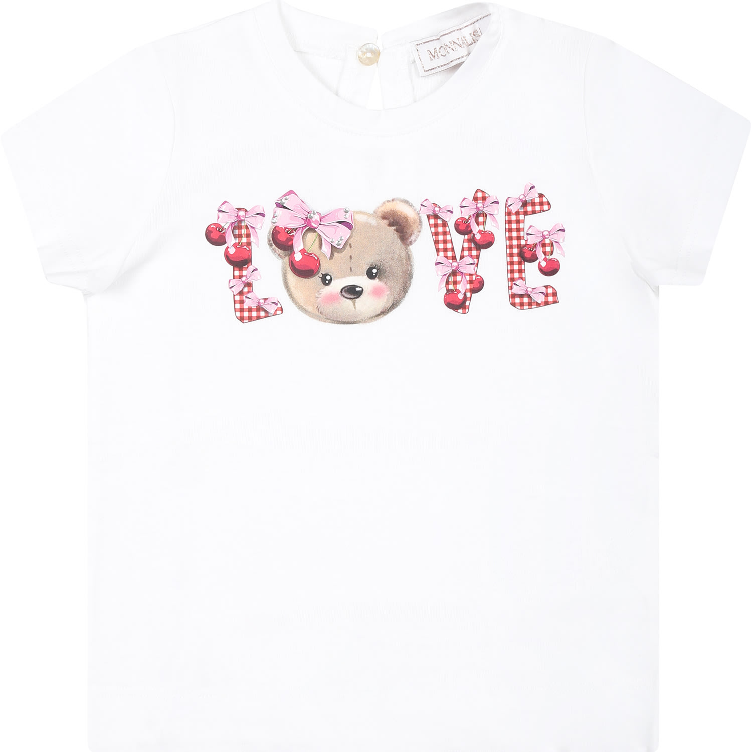 Shop Monnalisa White T-shirt For Baby Girl With Bear Print And Writing